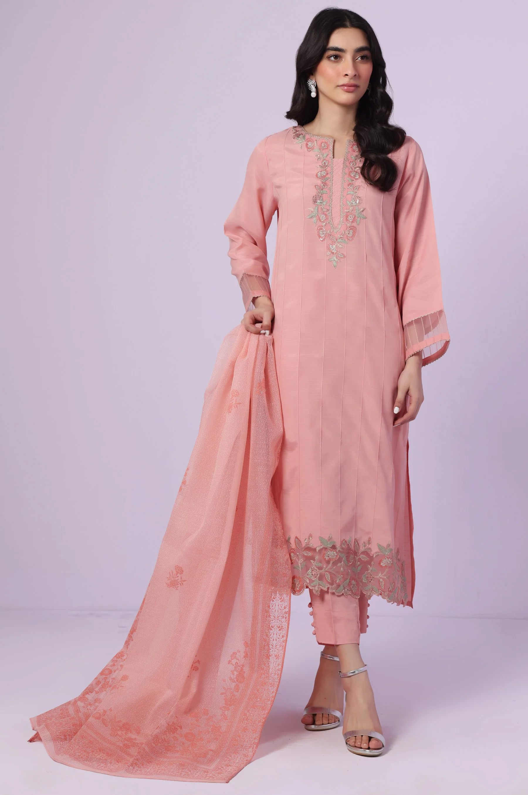 Stitched 3 Piece Embroidered Rawsilk Suit - Image 5