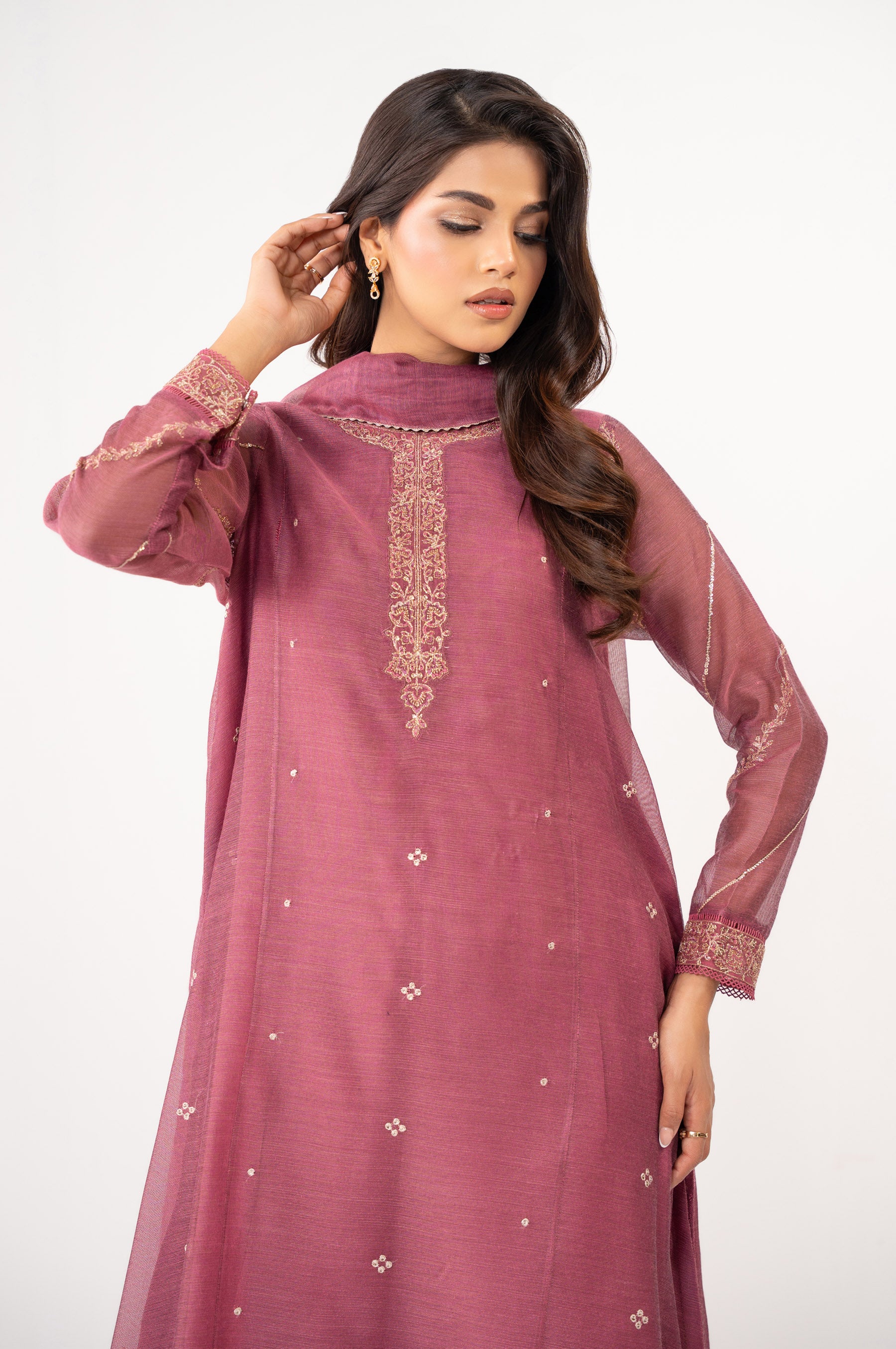 STITCHED EMBROIDERED KHADDI NET SUIT - Image 3