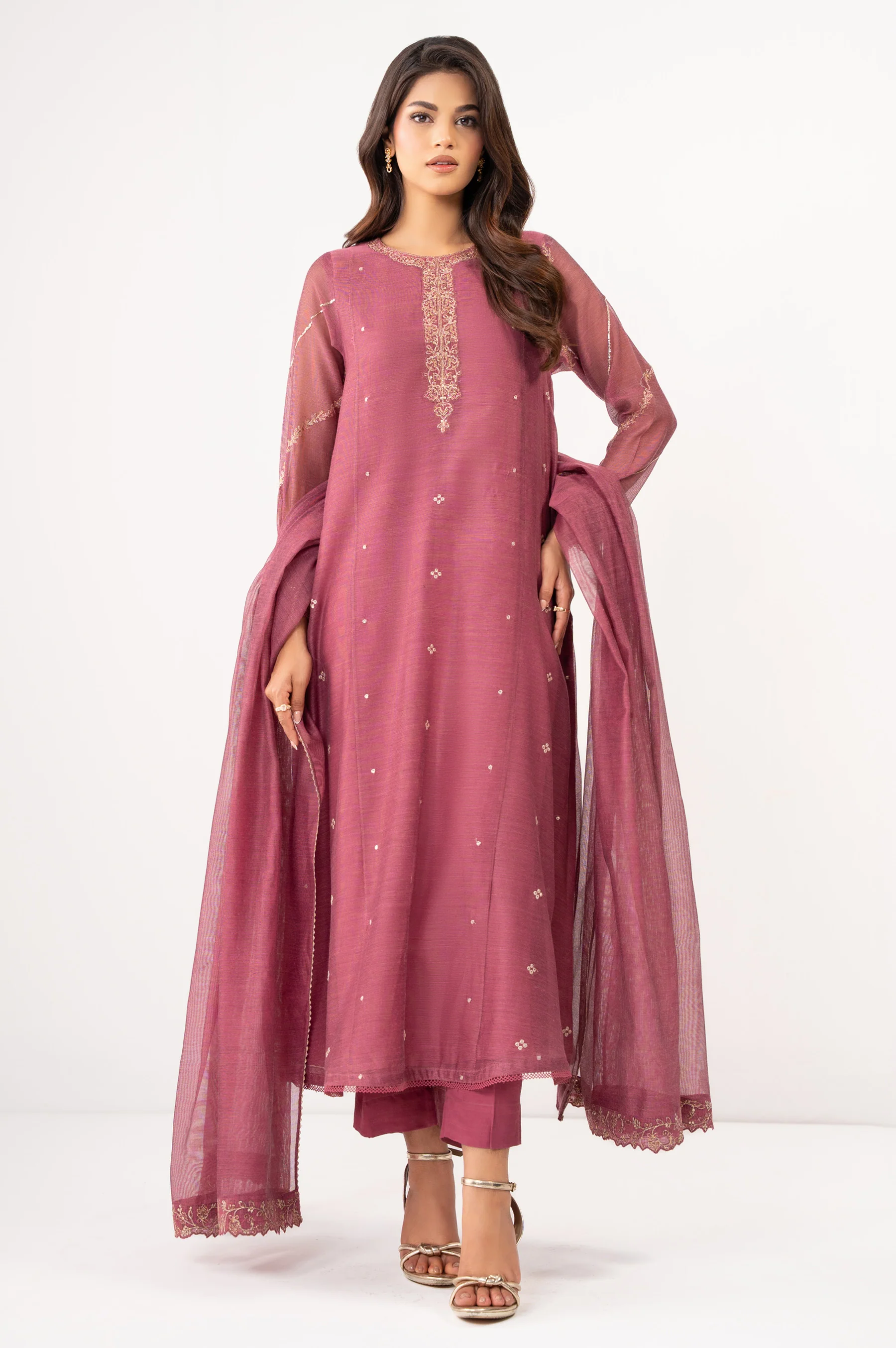 STITCHED EMBROIDERED KHADDI NET SUIT - Image 5