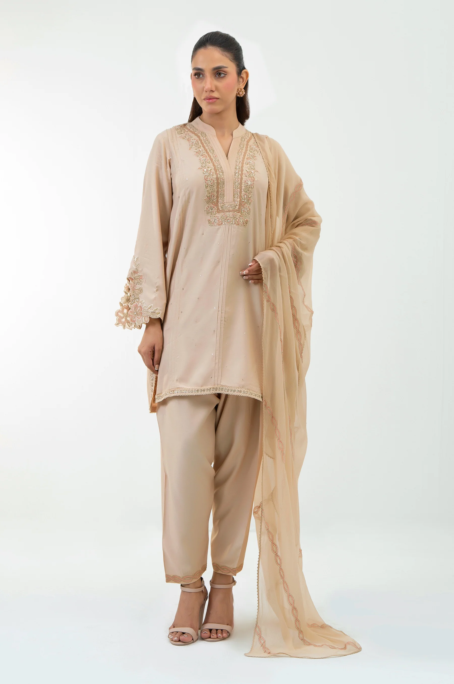 STITCHED EMBROIDERED RAW SILK SUIT - Image 6