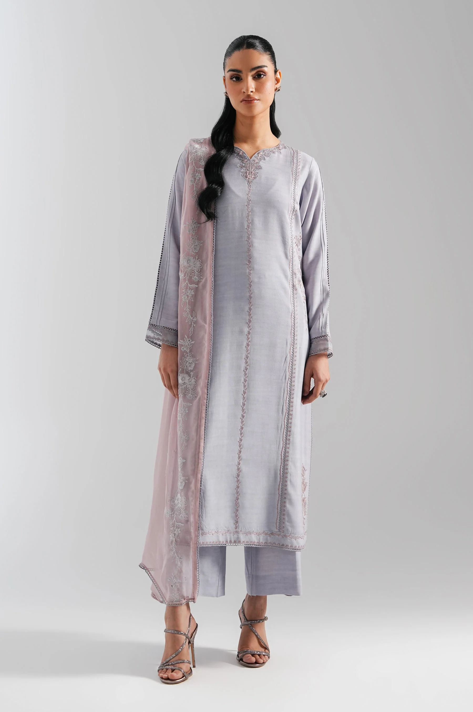 STITCHED EMBROIDERED RAW SILK SUIT (FACTORY E-OUTLET) - Image 7