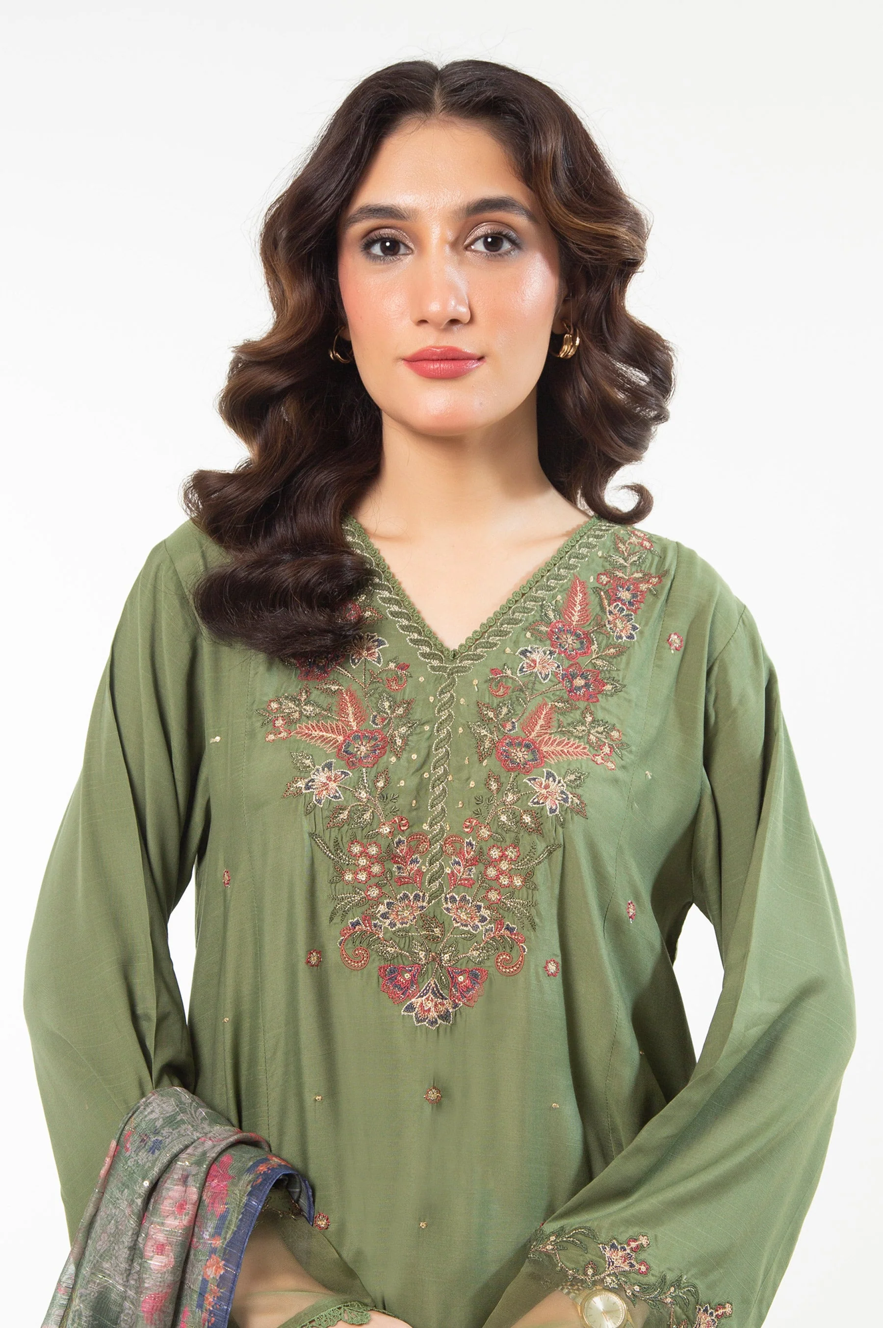 STITCHED EMBROIDERED RAW SILK SUIT (FACTORY E-OUTLET) - Image 2