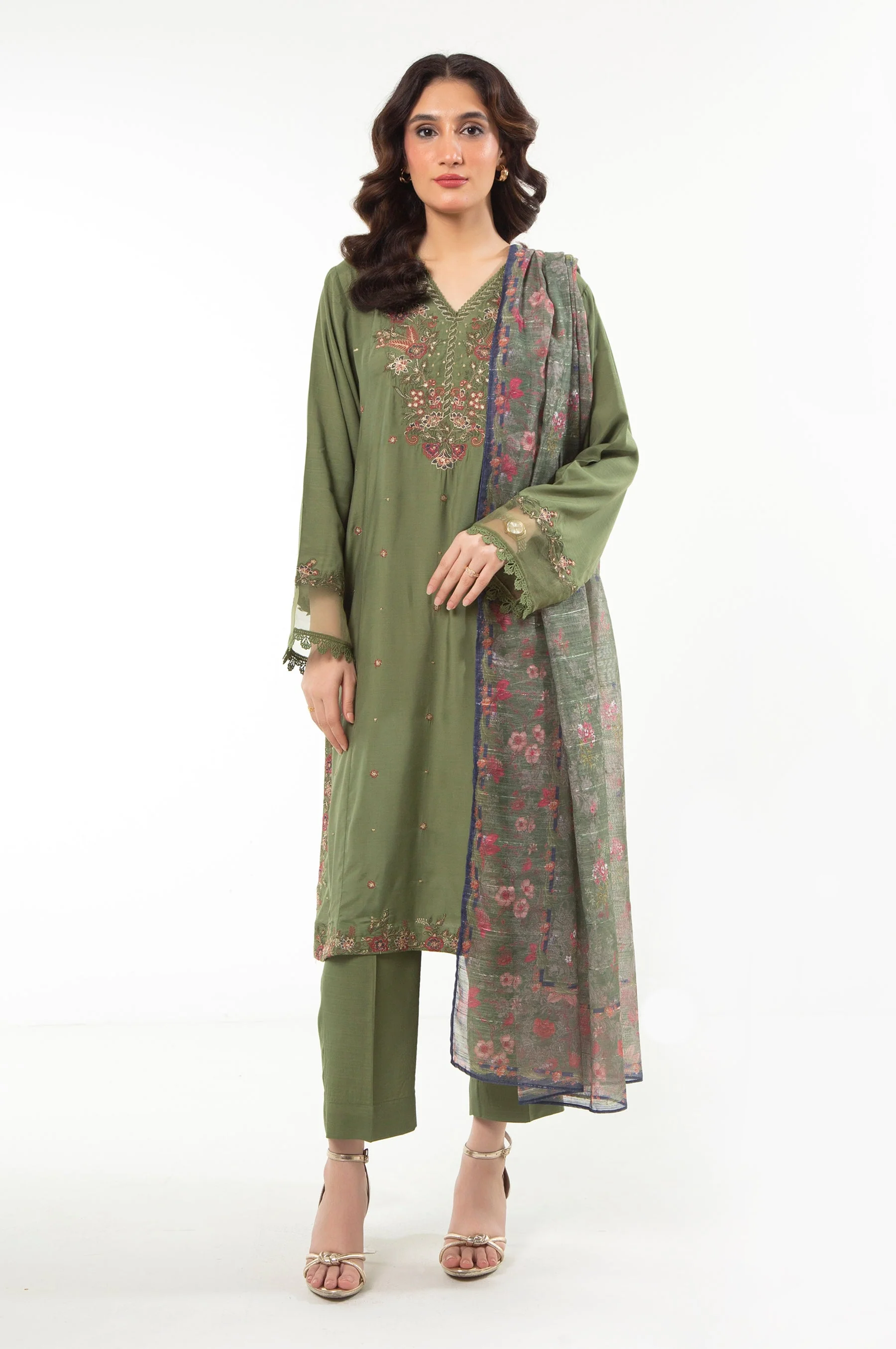 STITCHED EMBROIDERED RAW SILK SUIT
