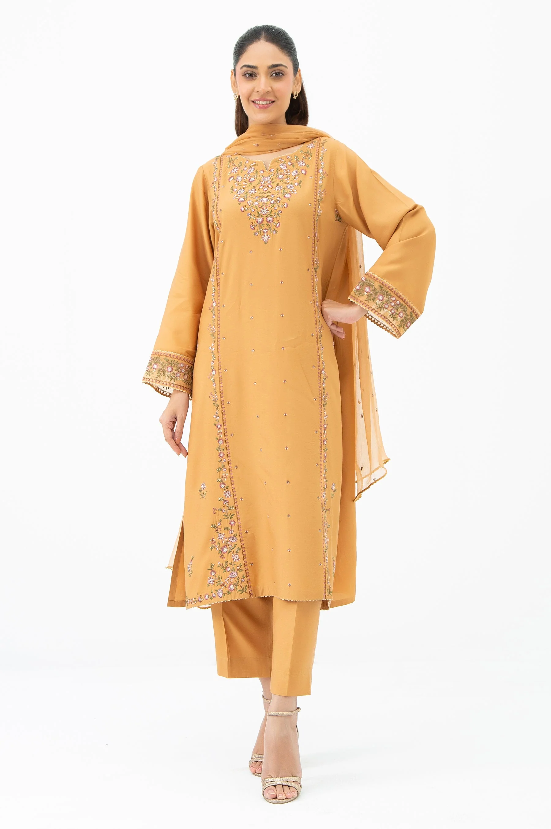 STITCHED EMBROIDERED RAW SILK SUIT (FACTORY E-OUTLET) - Image 3