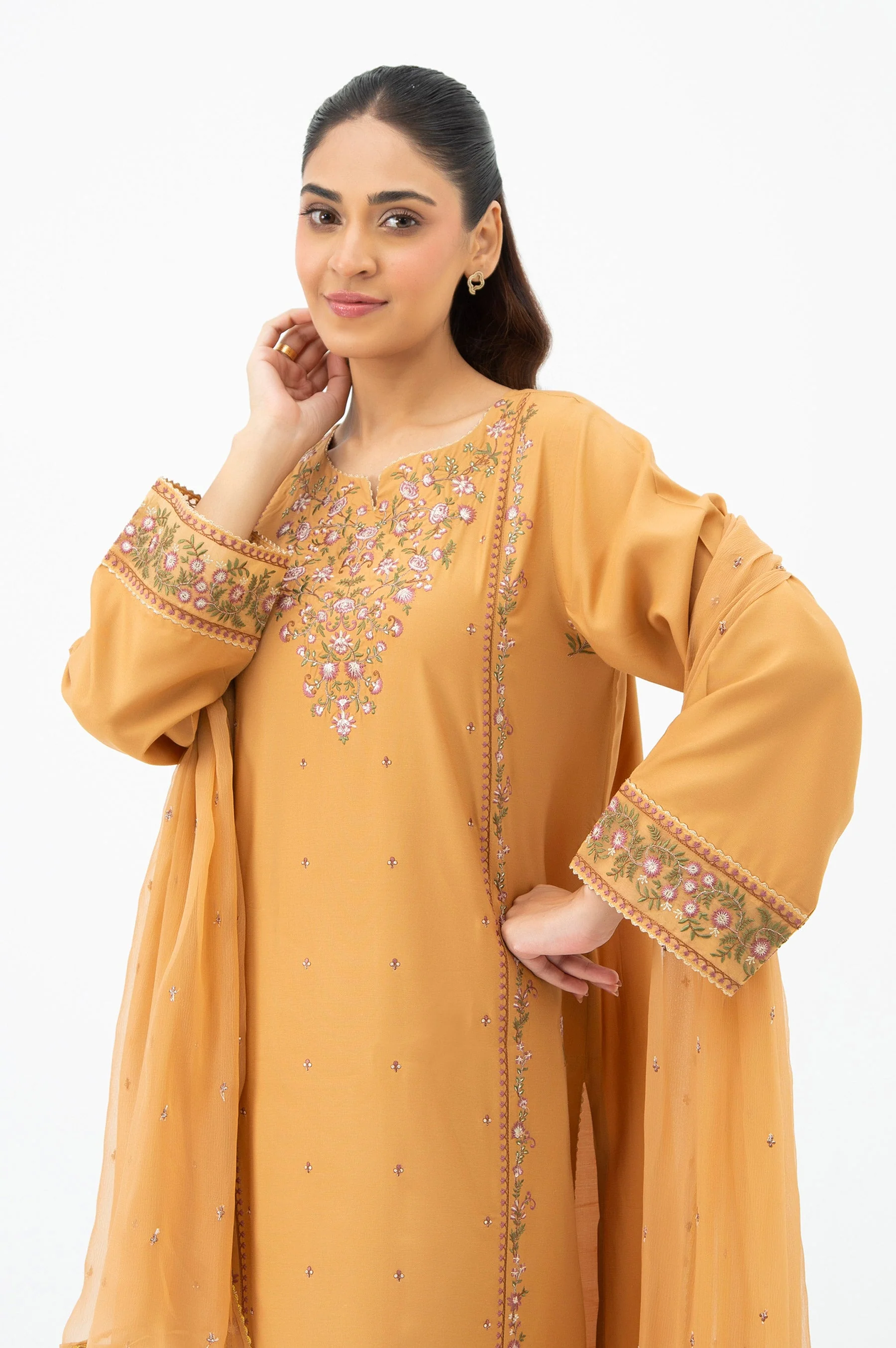 STITCHED EMBROIDERED RAW SILK SUIT (FACTORY E-OUTLET) - Image 4