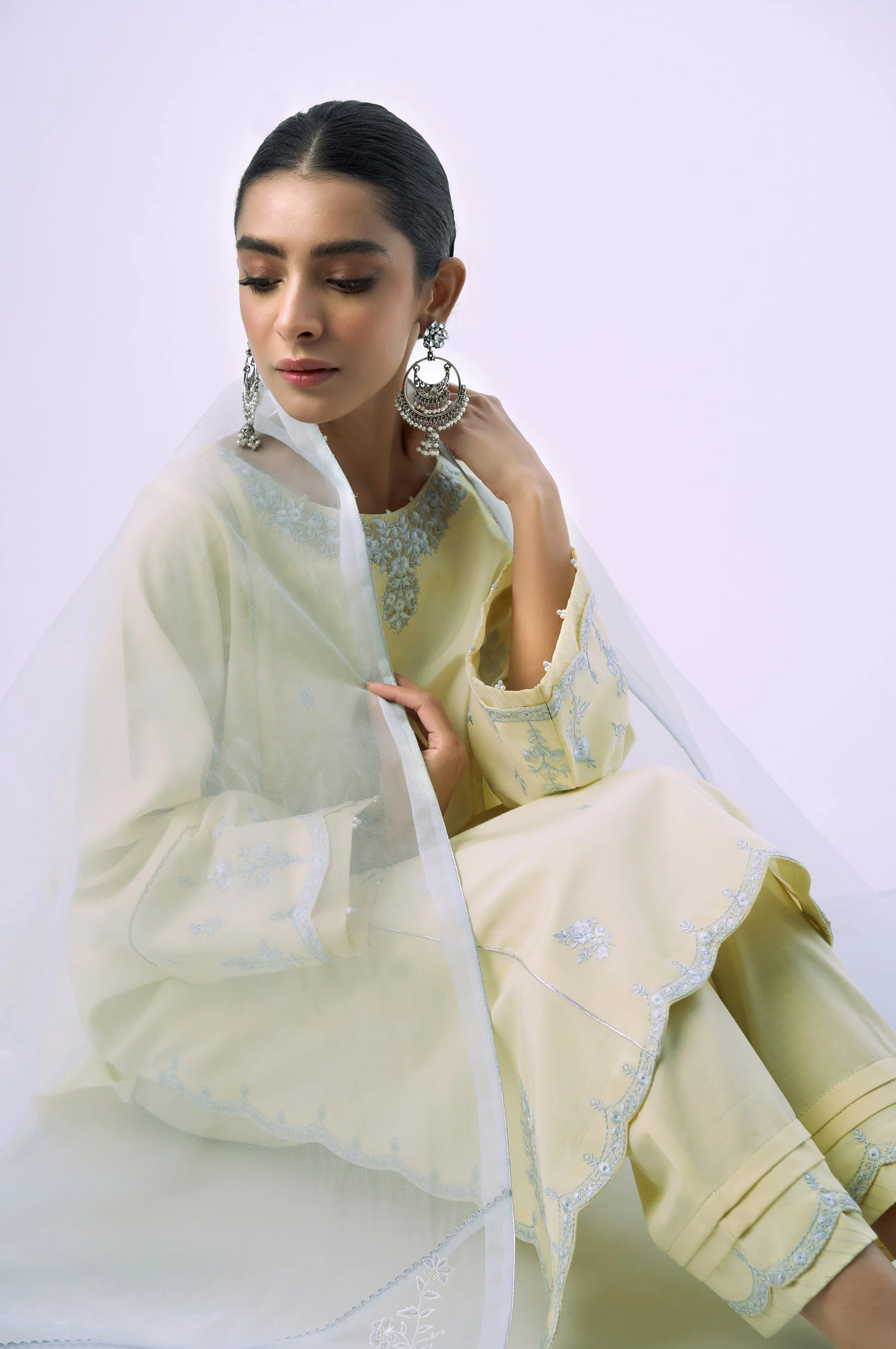 Stitched 3 Piece Embroidered Raw Silk Suit - Image 5