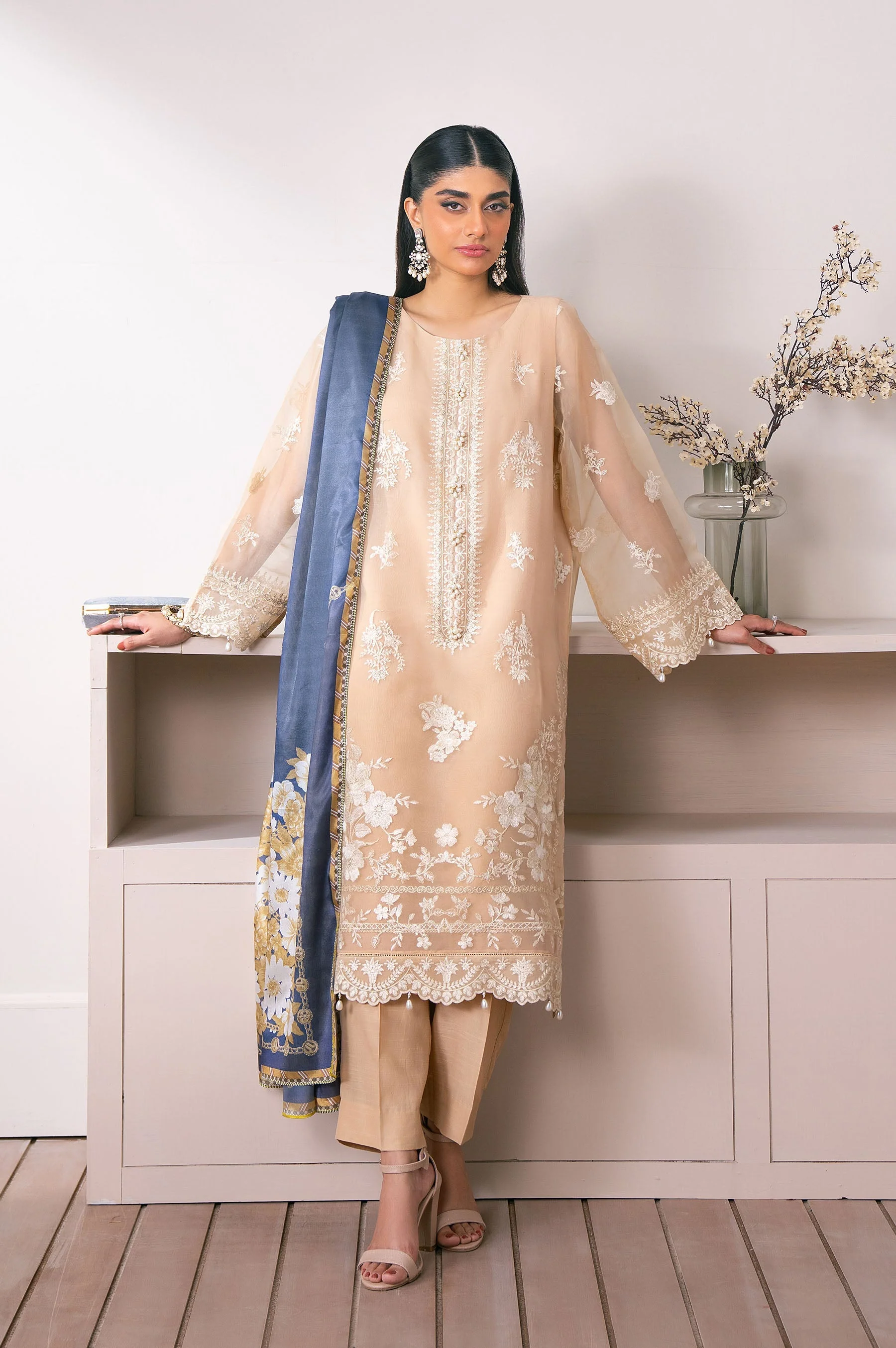 STITCHED EMBROIDERED ORGANZA SUIT (FACTORY E-OUTLET)
