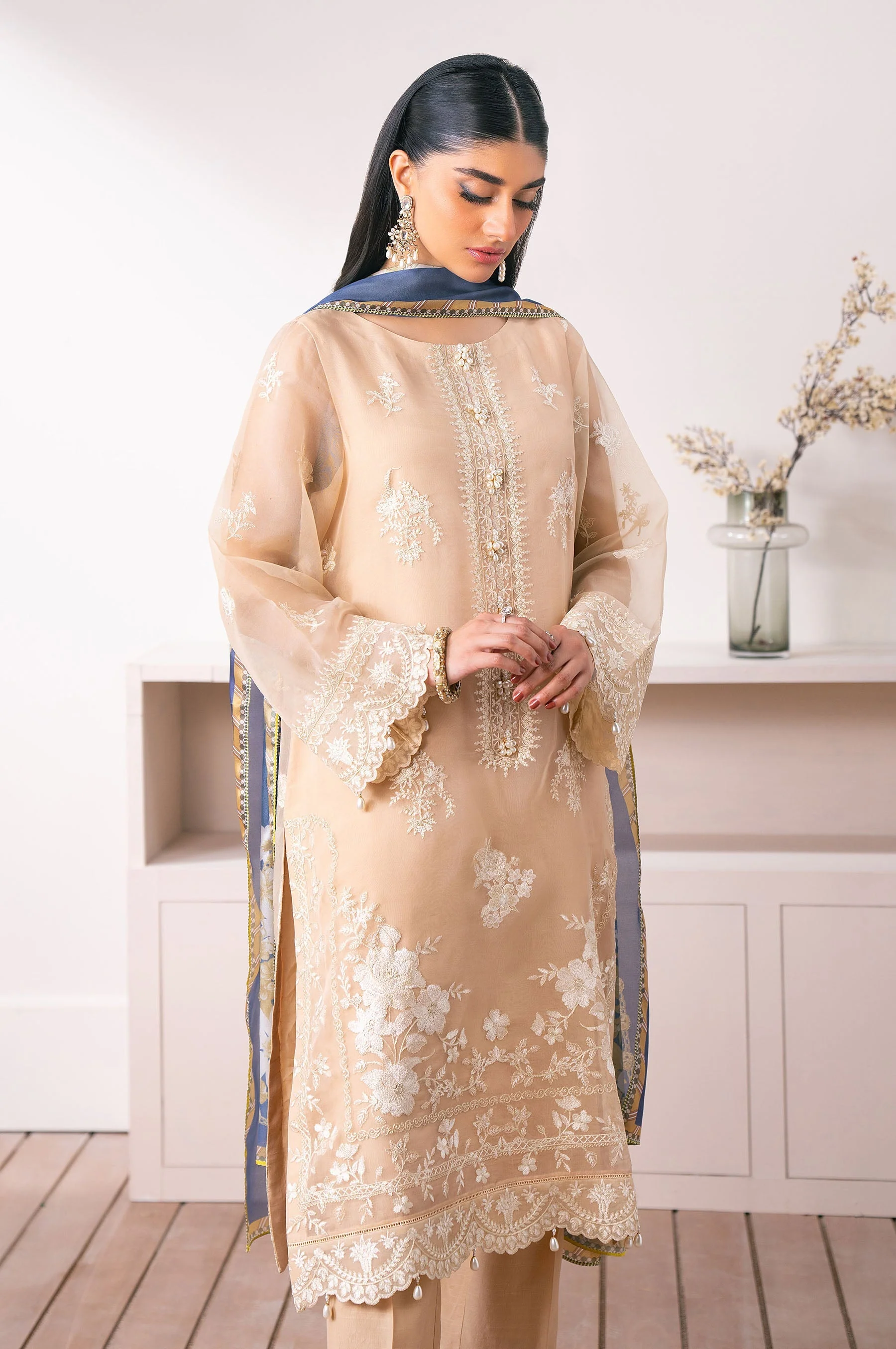 STITCHED EMBROIDERED ORGANZA SUIT (FACTORY E-OUTLET) - Image 7