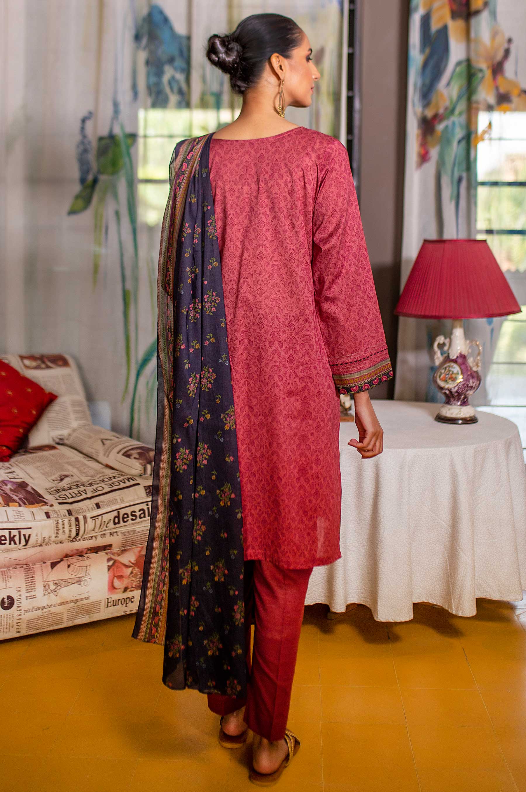 Stitched 3 Piece Embroidered Slub Lawn Suit - Image 2