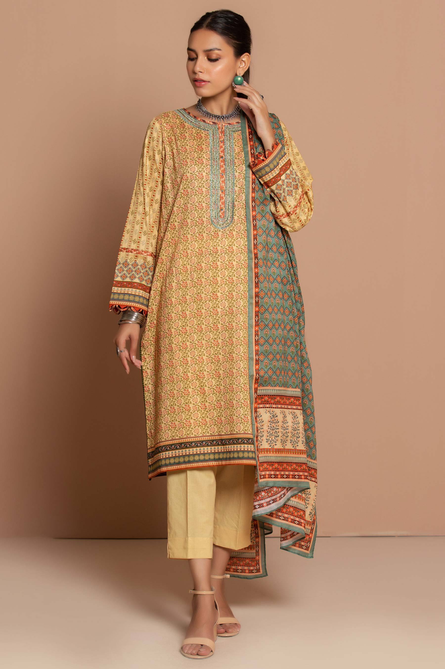 Stitched 3 Piece Embroidered Slub Lawn Suit - Image 5