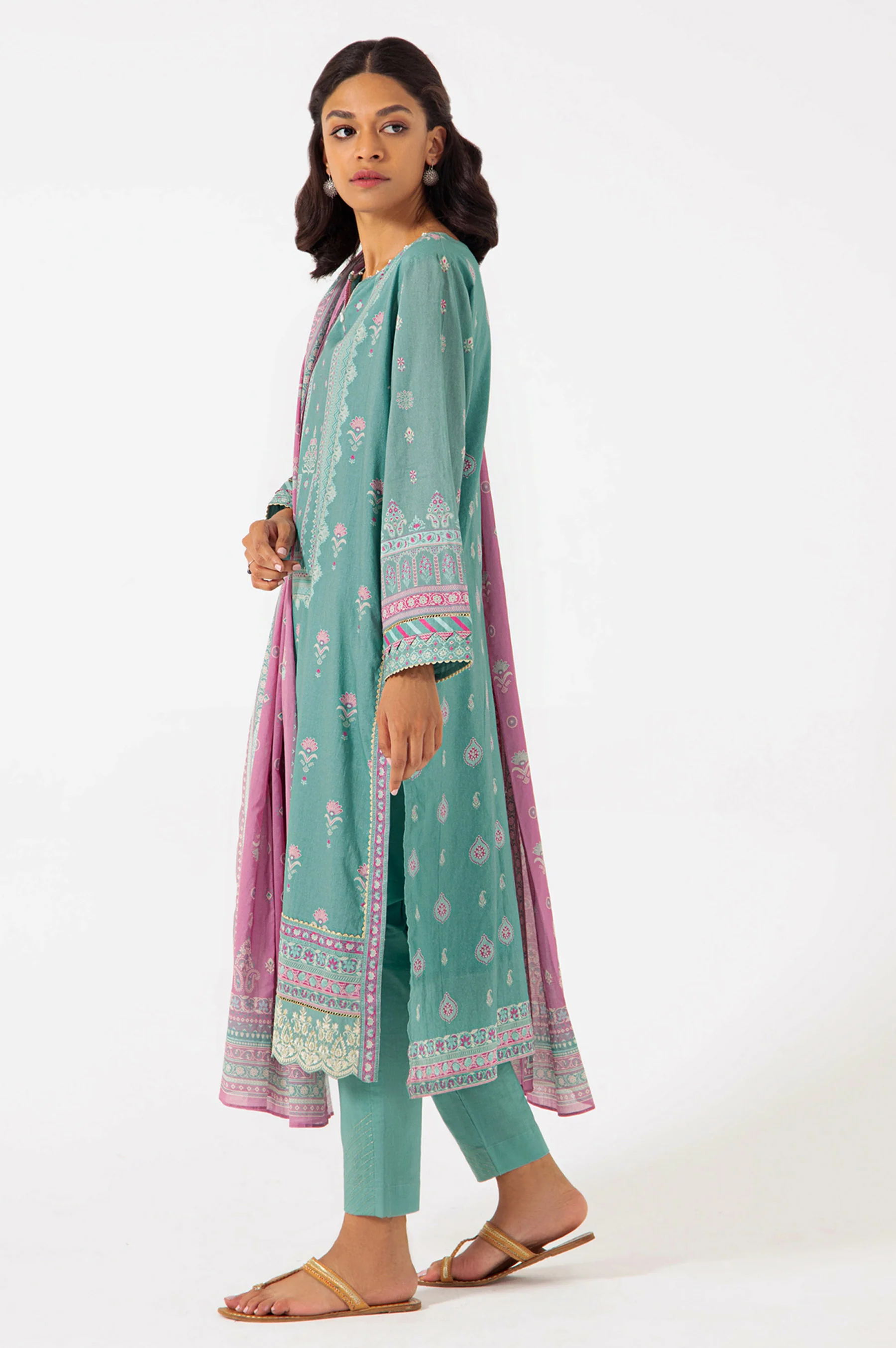 Stitched 3 Piece Embroidered Slub Lawn Suit - Image 3