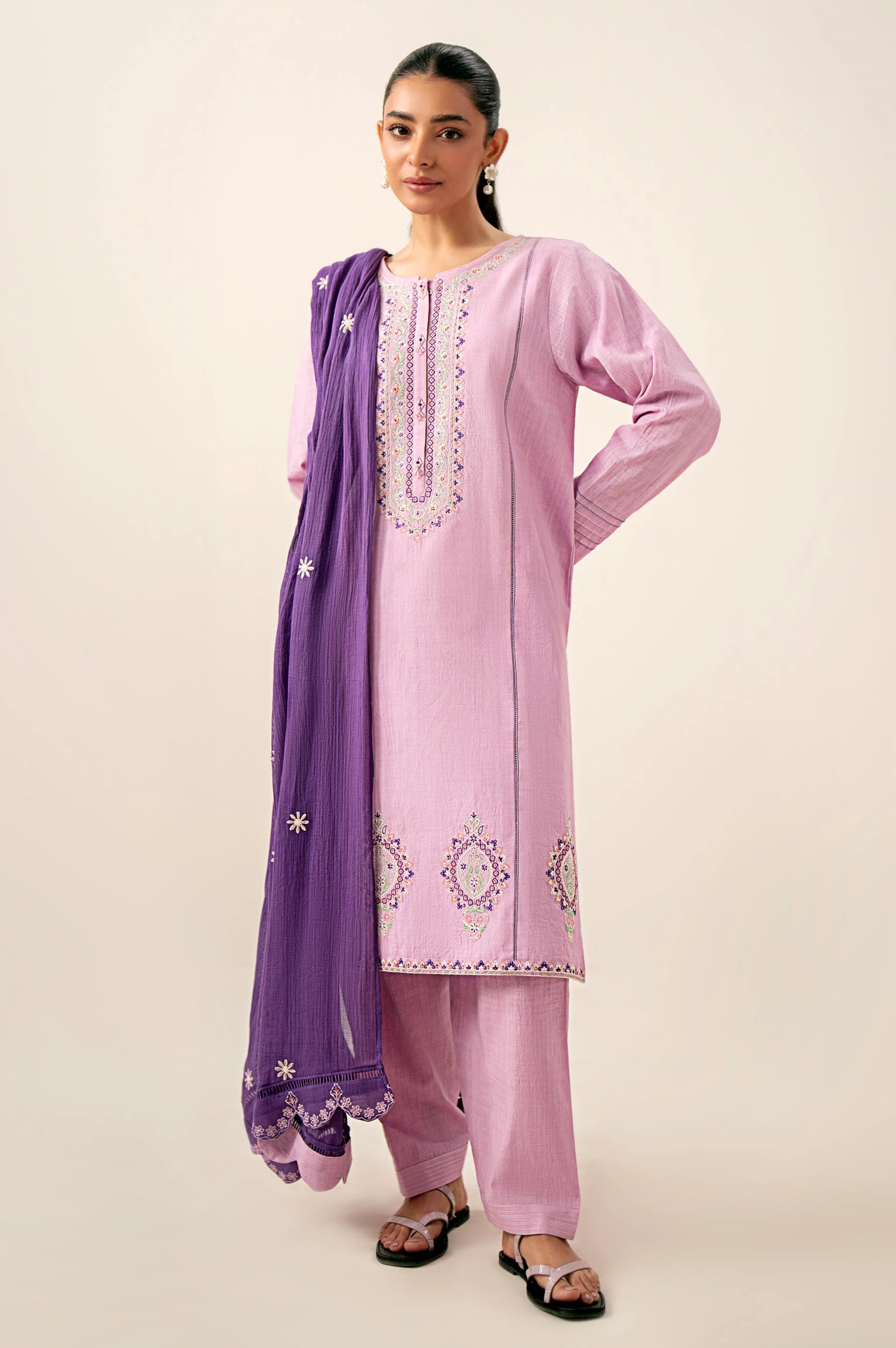 Stitched 3 Piece Embroidered Slub Lawn Suit - Image 6