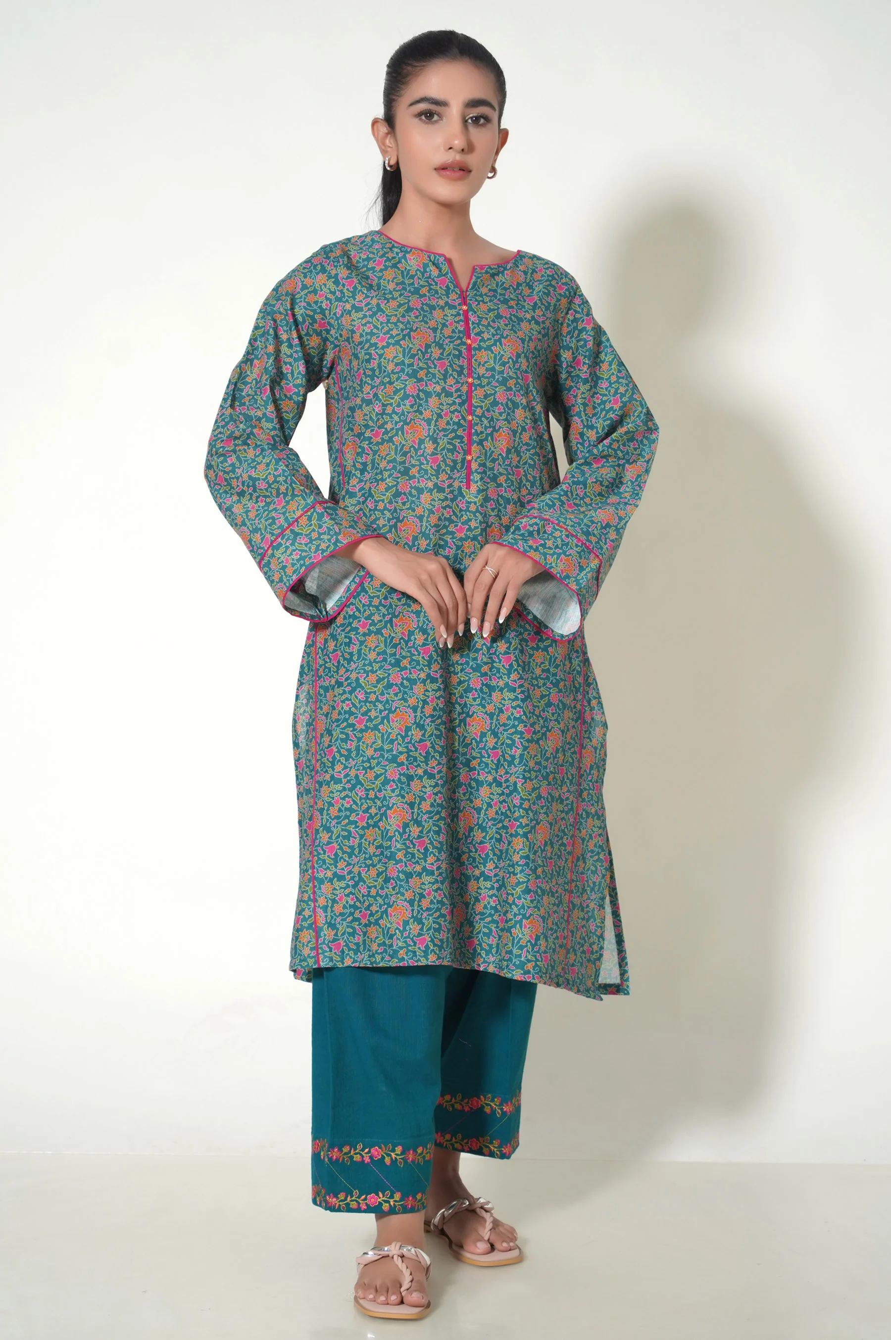 Stitched 3 Piece Printed Cottle Suit - Image 2