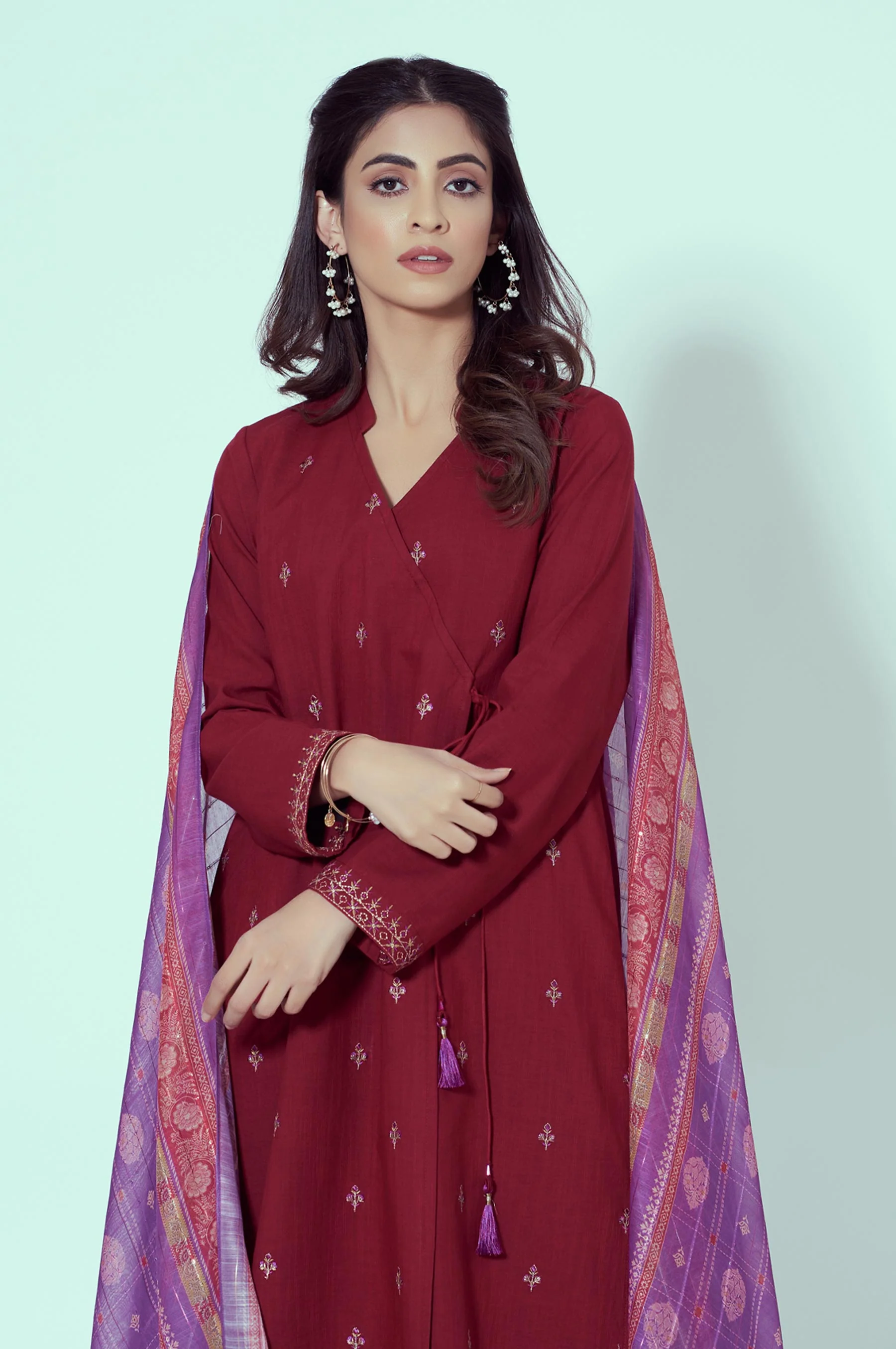 Stitched 3 Piece Embroidered Textured Slub