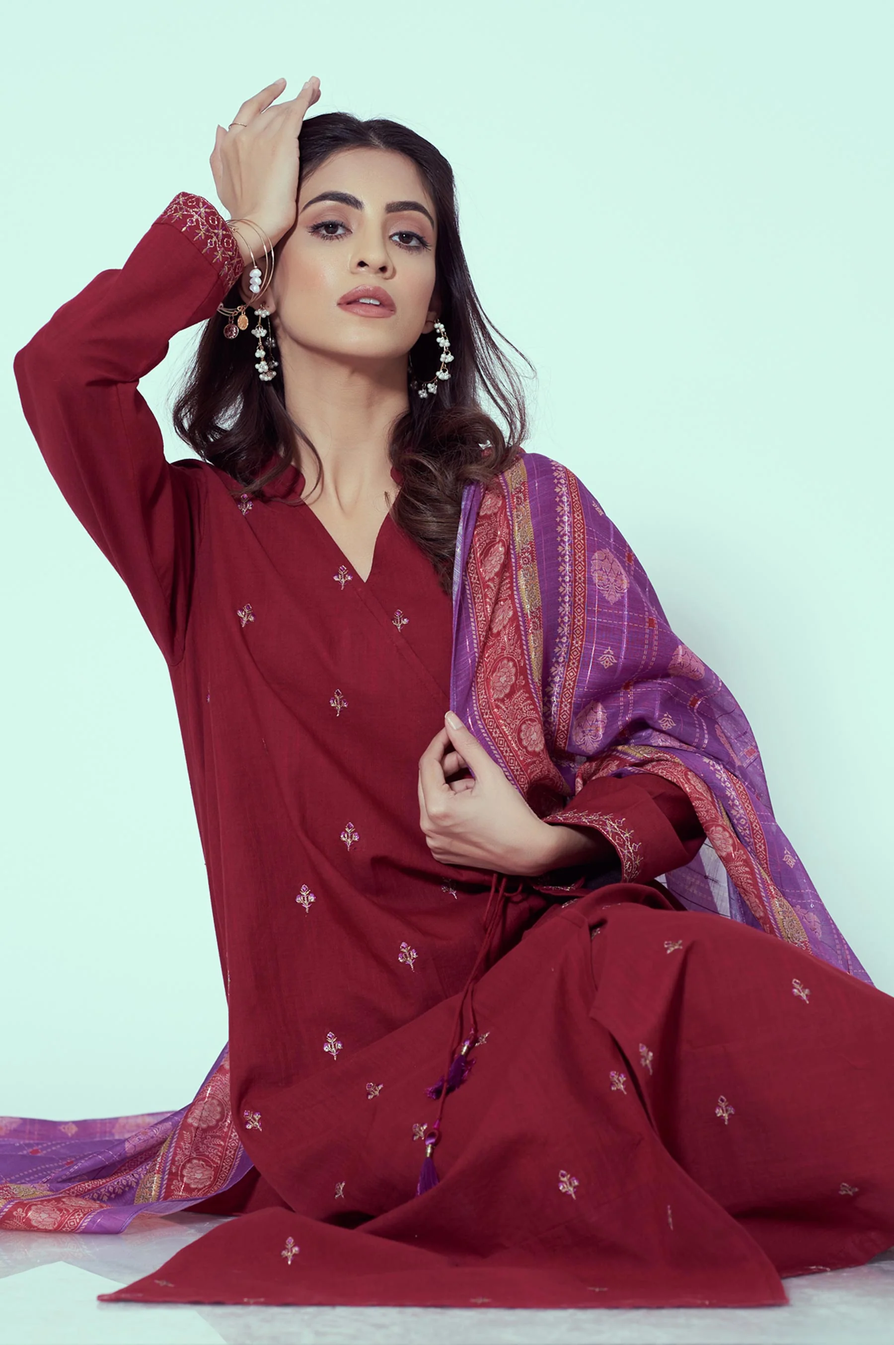 Stitched 3 Piece Embroidered Textured Slub - Image 3
