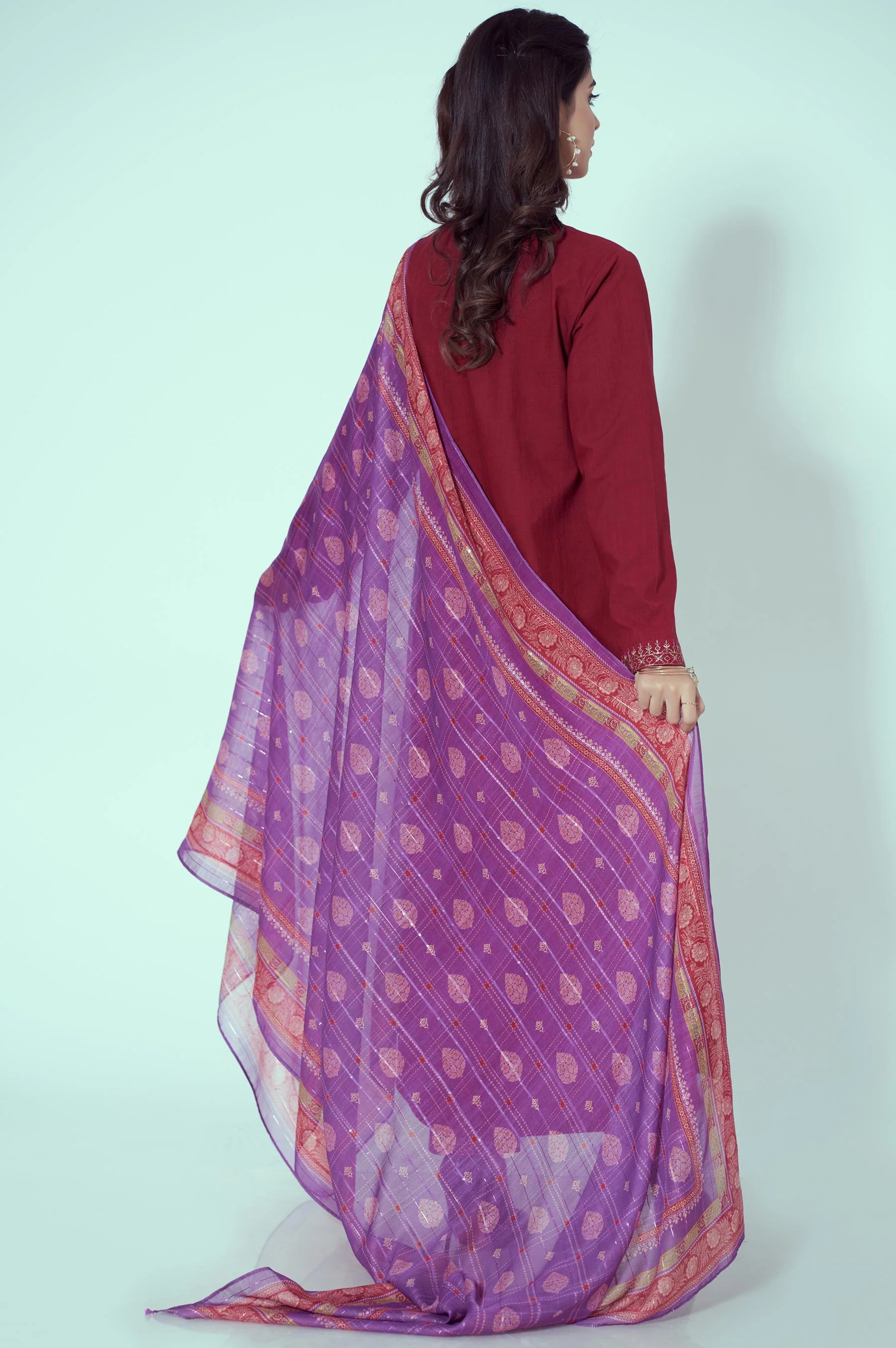 Stitched 3 Piece Embroidered Textured Slub - Image 4