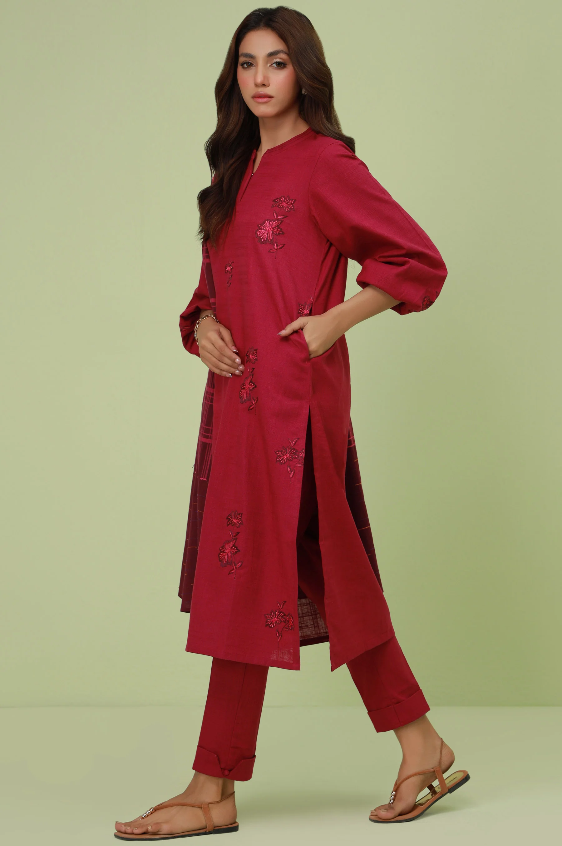 Stitched 3 Piece Embroidered Thai Khaddar Suit - Image 3