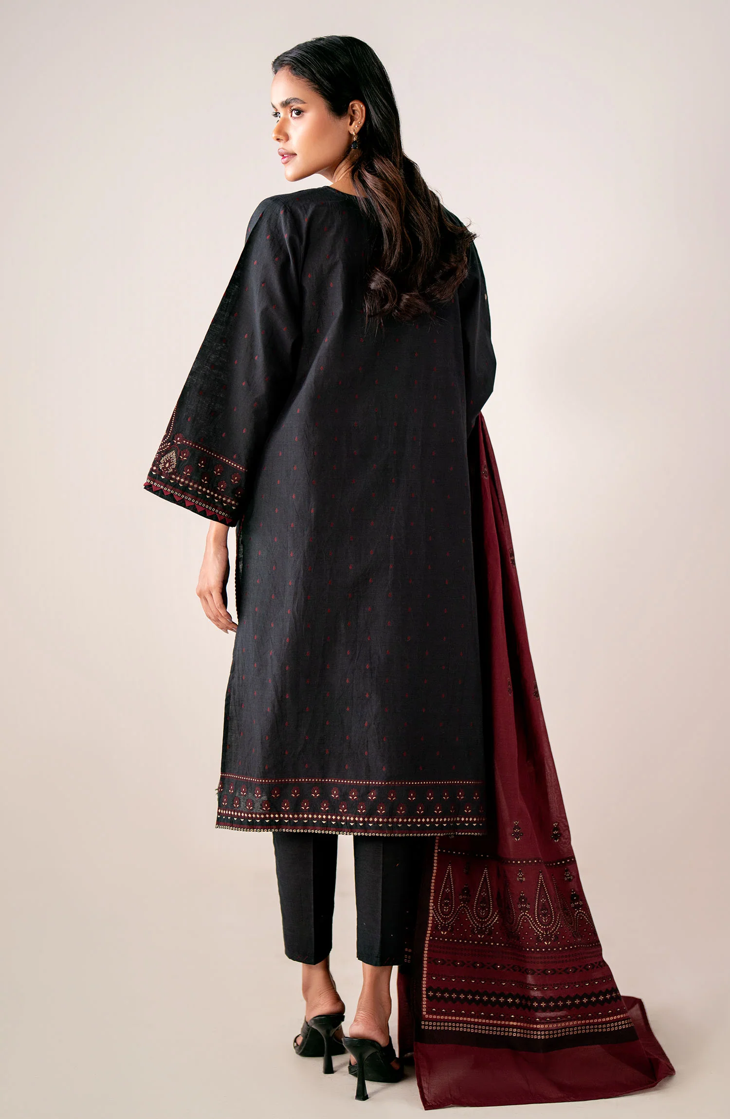 Stitched 3 Piece Embroidered Viscose Jacquard Suit - Image 6
