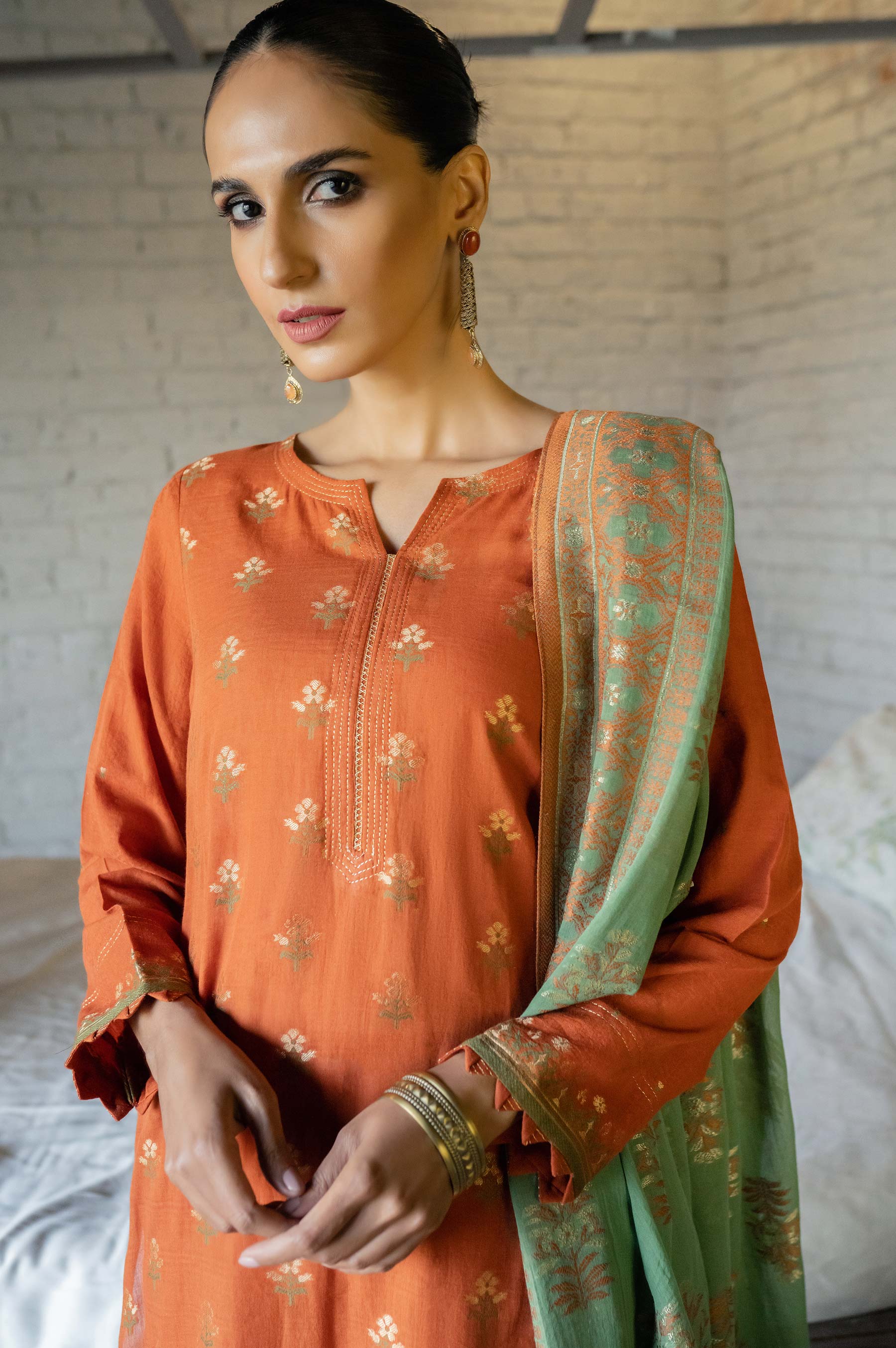 Stitched 3 Piece Jacquard Suit with Jacquard Dupatta - Image 2