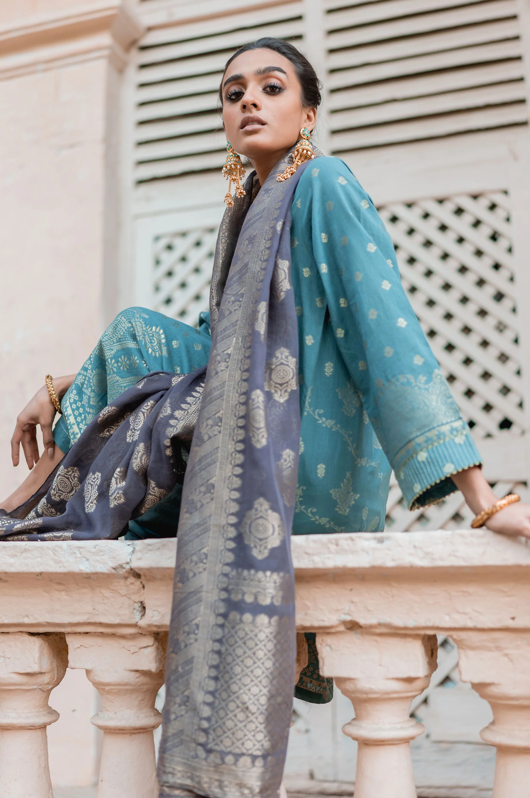Stitched 3 Piece Jacquard Suit - Image 3