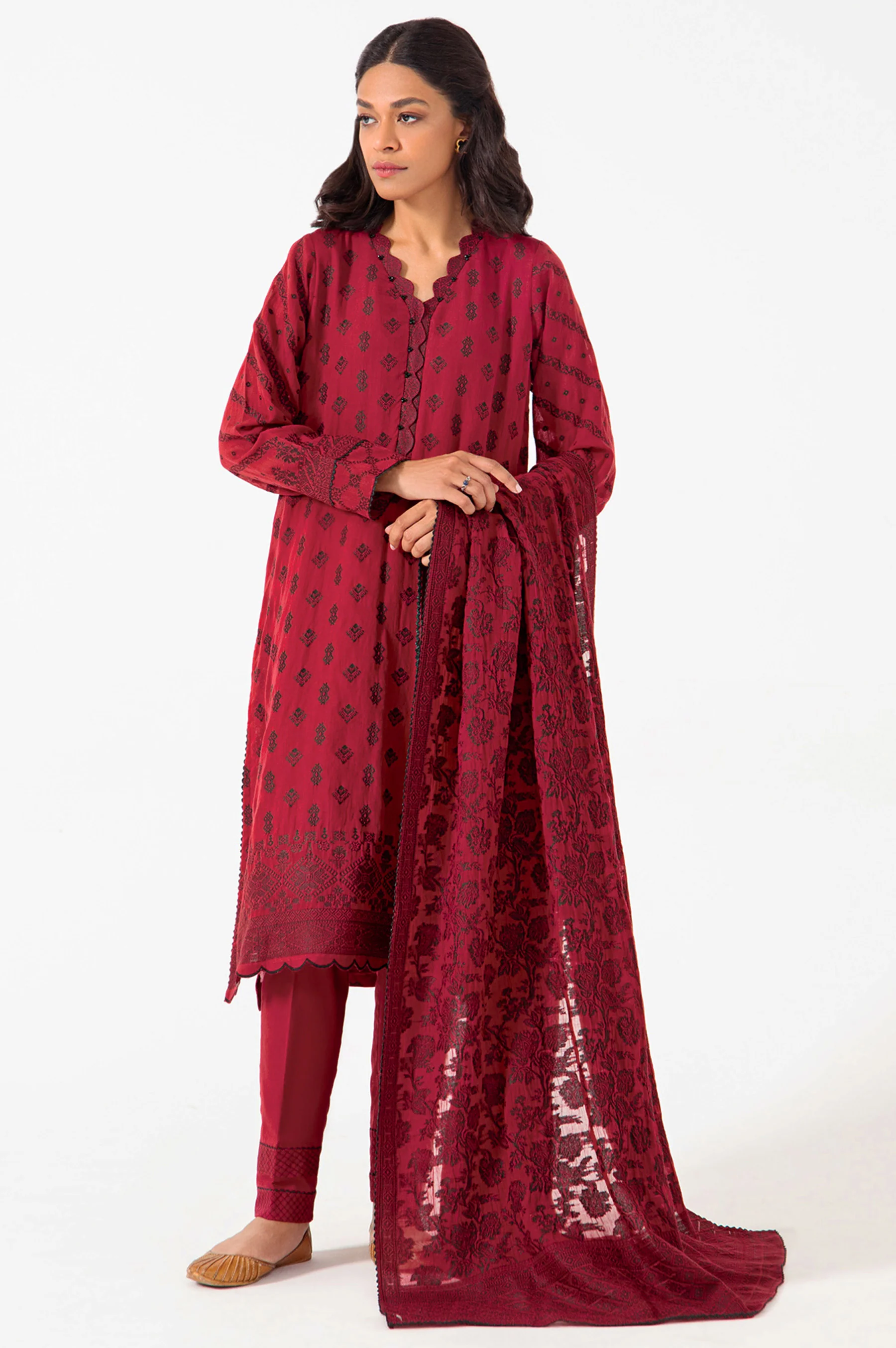 Stitched 3 Piece Dyed Jacquard Suit - Image 3
