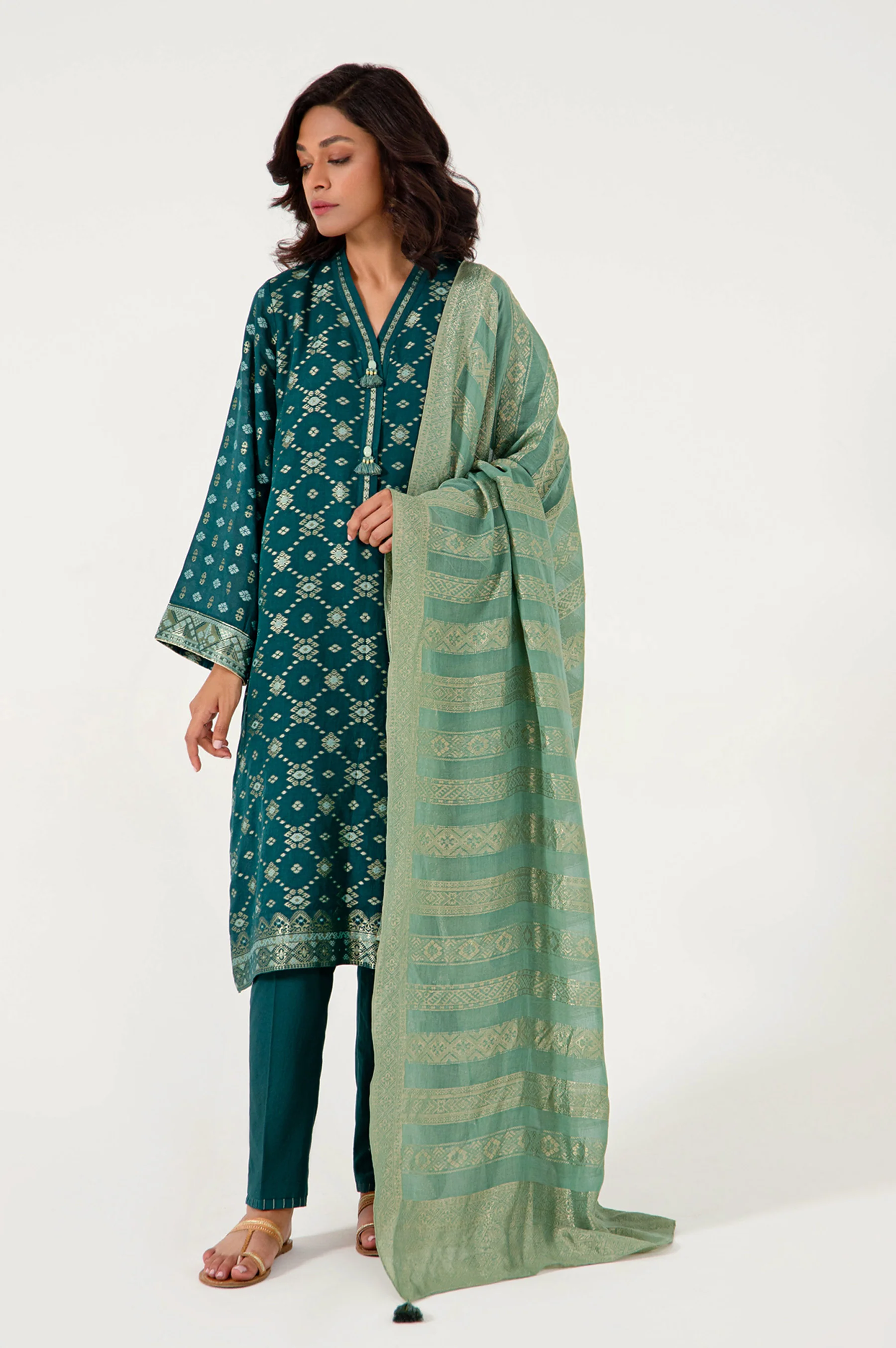 Stitched 3 Piece Dyed Jacquard Suit - Image 5