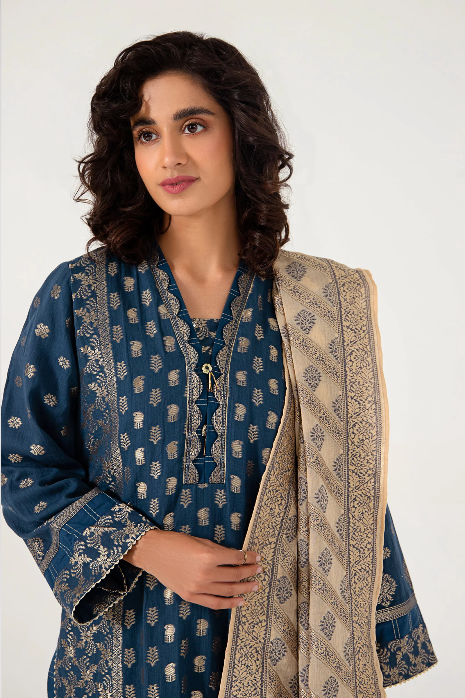 Stitched 3 Piece Dyed Jacquard Suit - Image 2