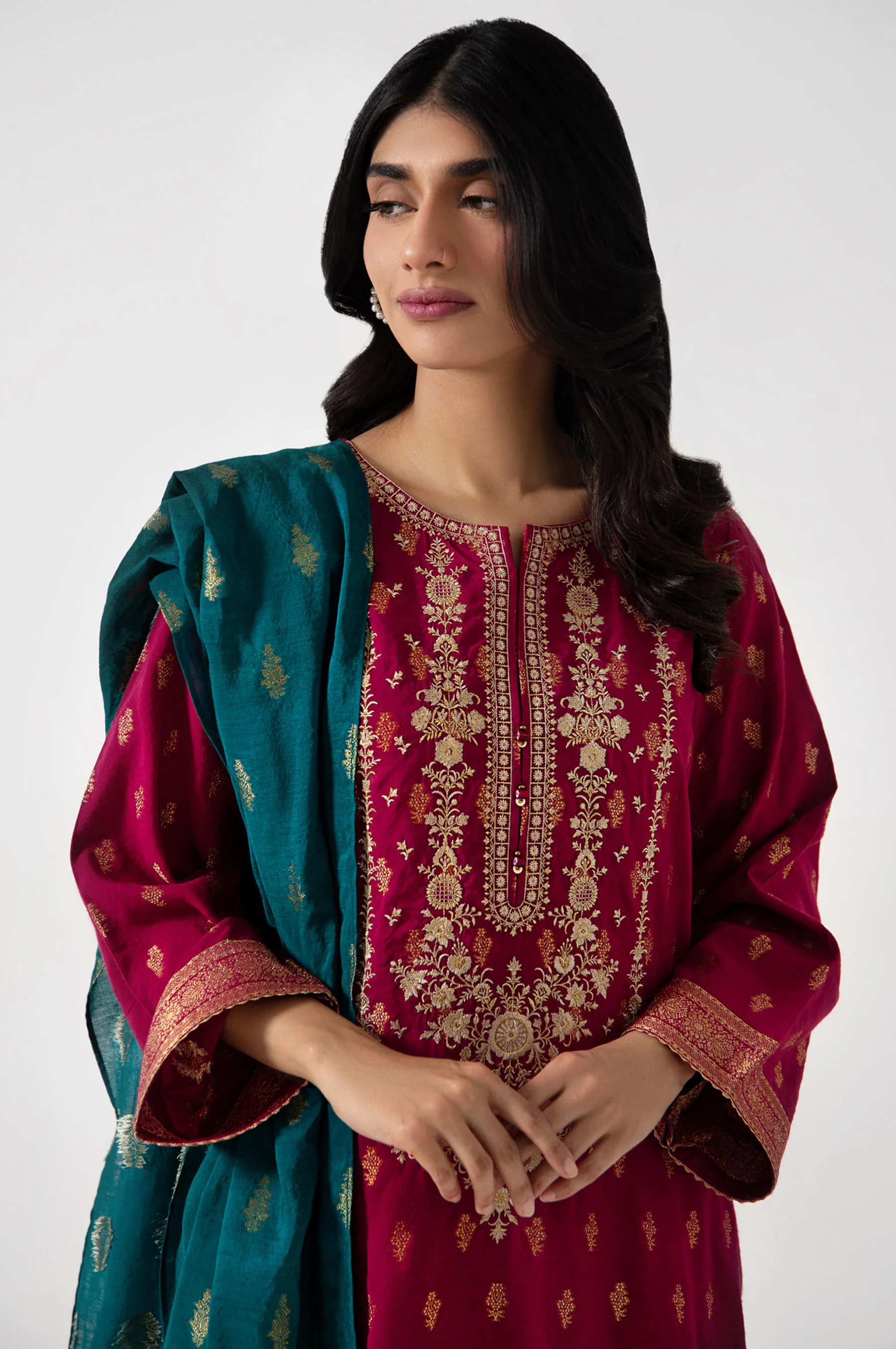 Stitched 3 Piece jacquard Embroidered Suit