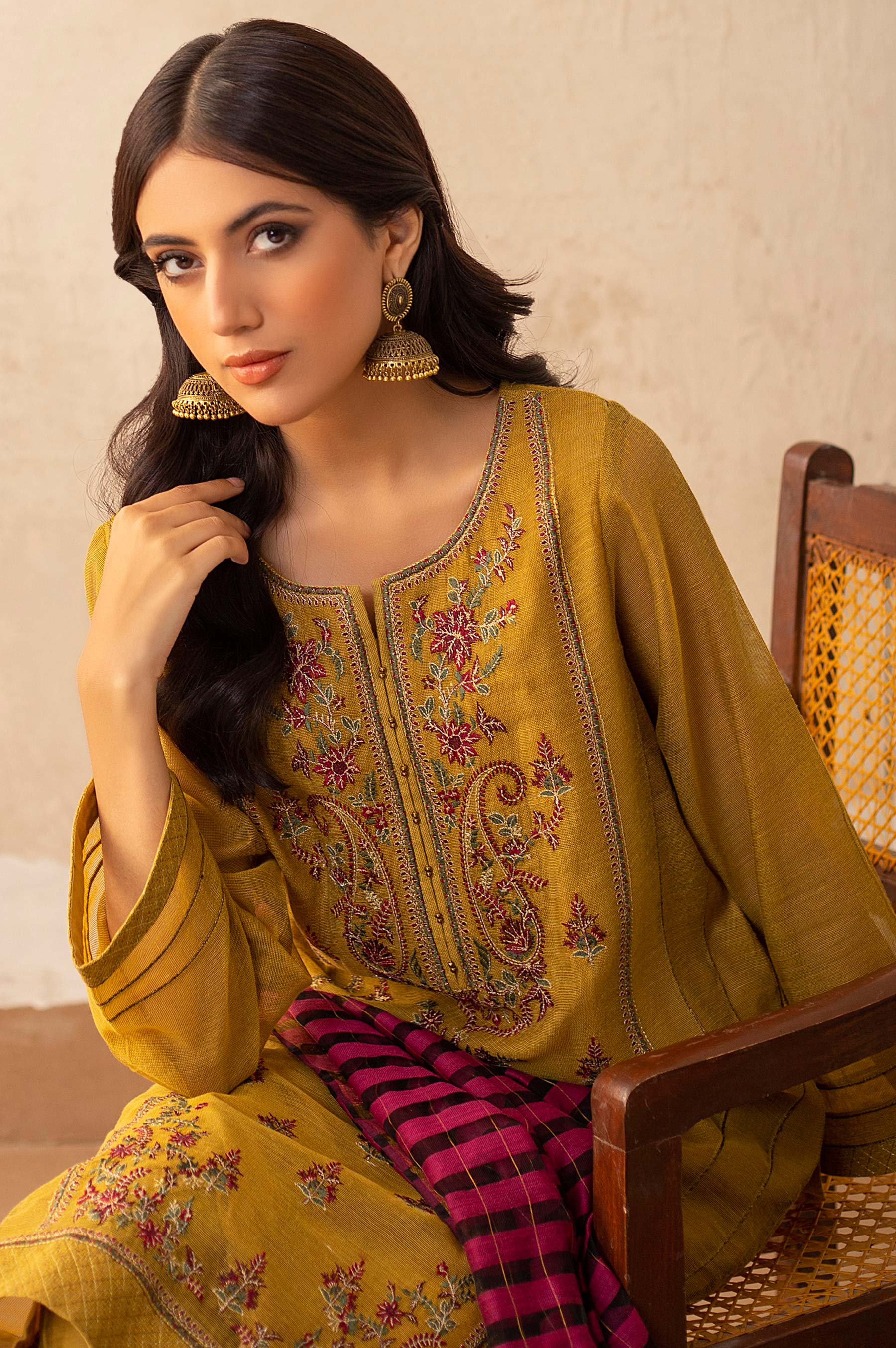 Stitched 3 Piece Khaddi Net Embroidered Suit - Image 3