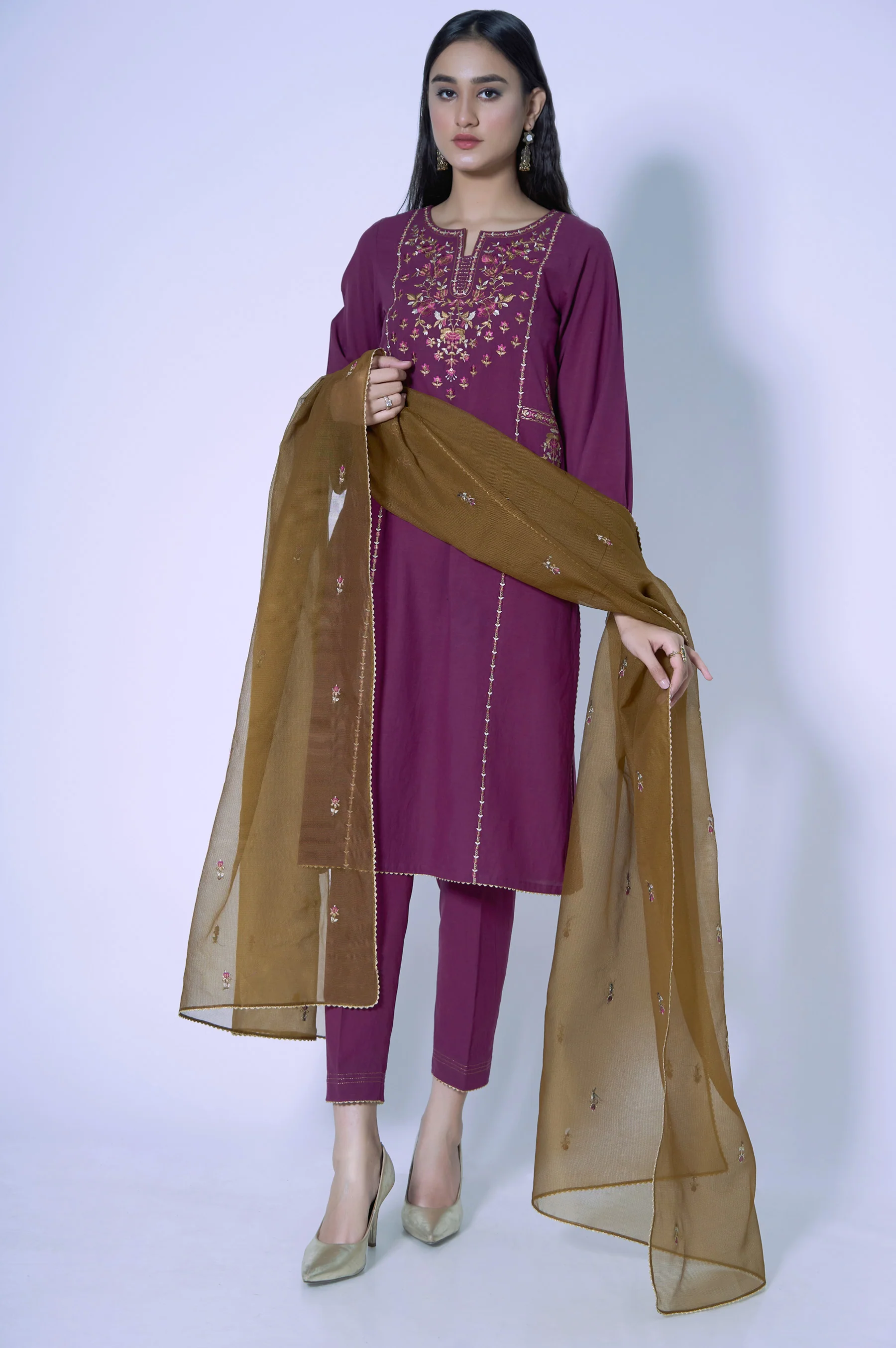 Stitched 3 Piece Cambric Embroidered Suit - Image 2