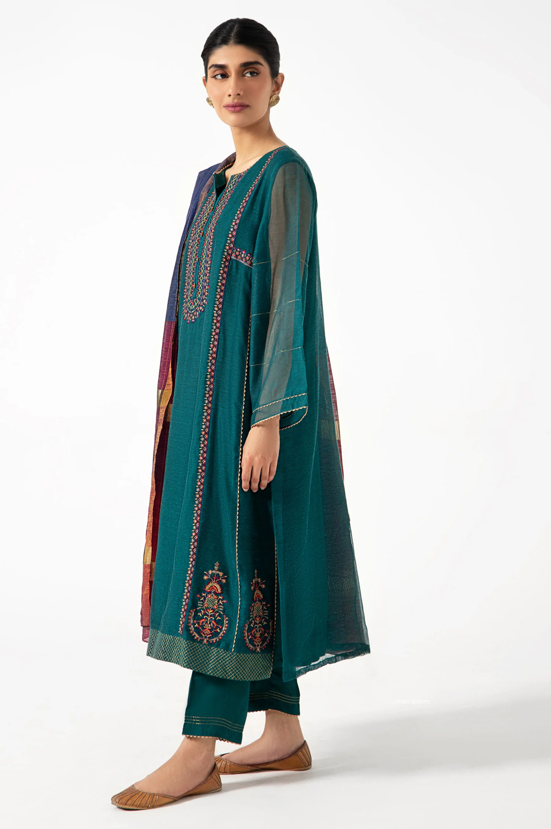 Stitched 3 Piece Khadi Net Embroidered Outfit - Image 4