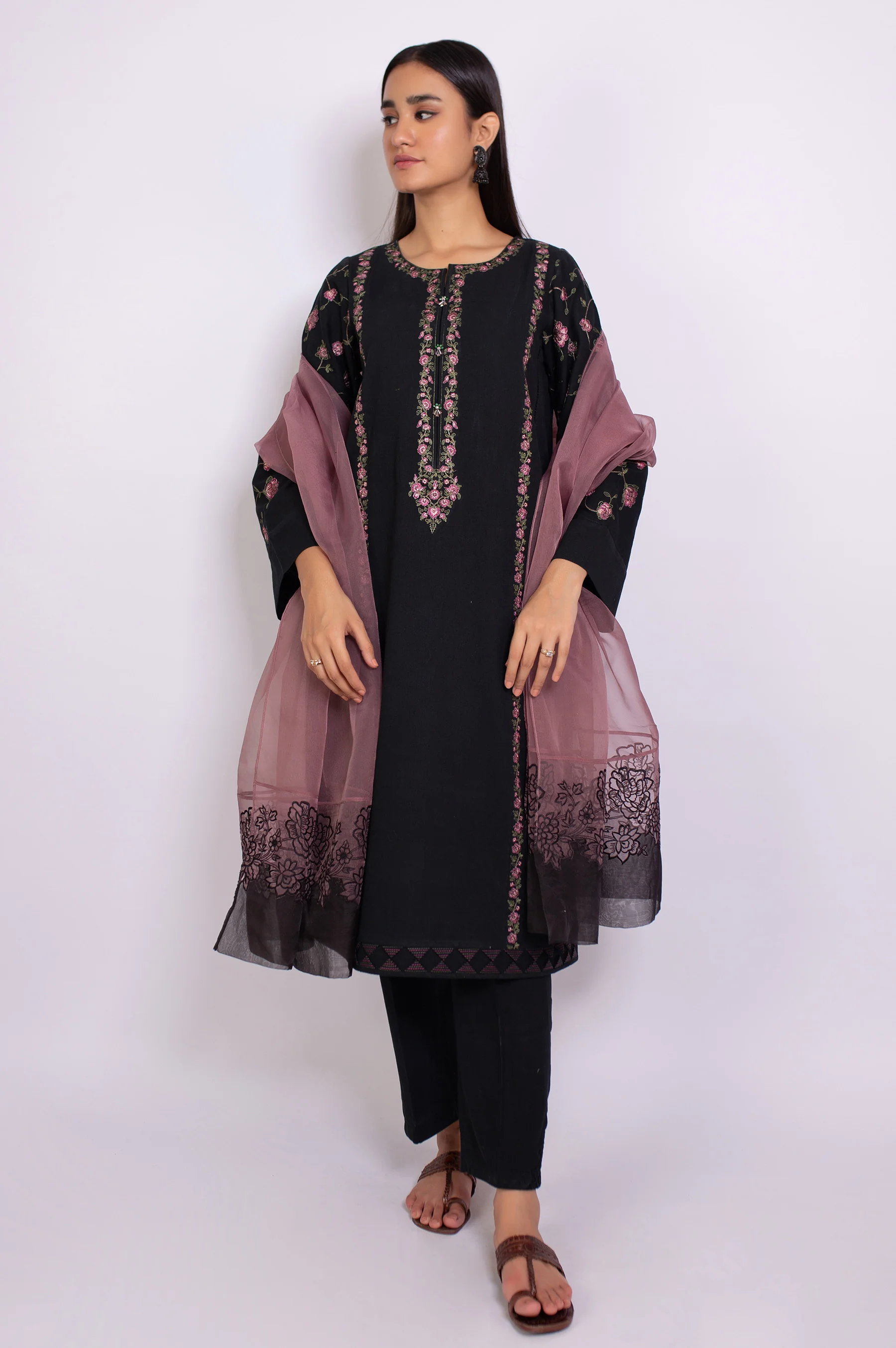 Stitched 3 Piece Satin Jacquard Suit - Image 3