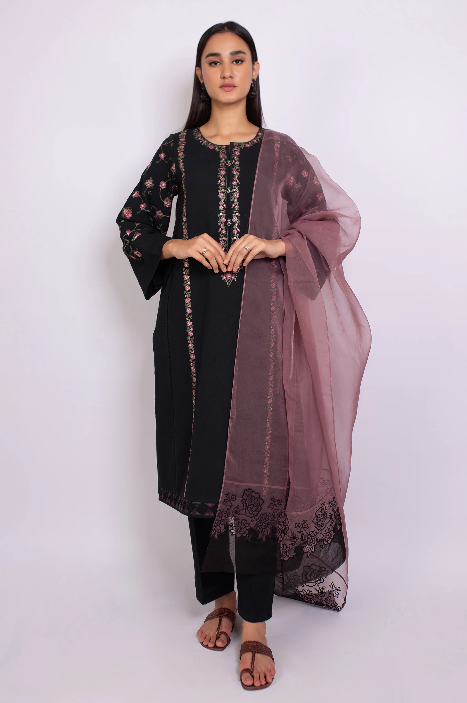 Stitched 3 Piece Satin Jacquard Suit - Image 4