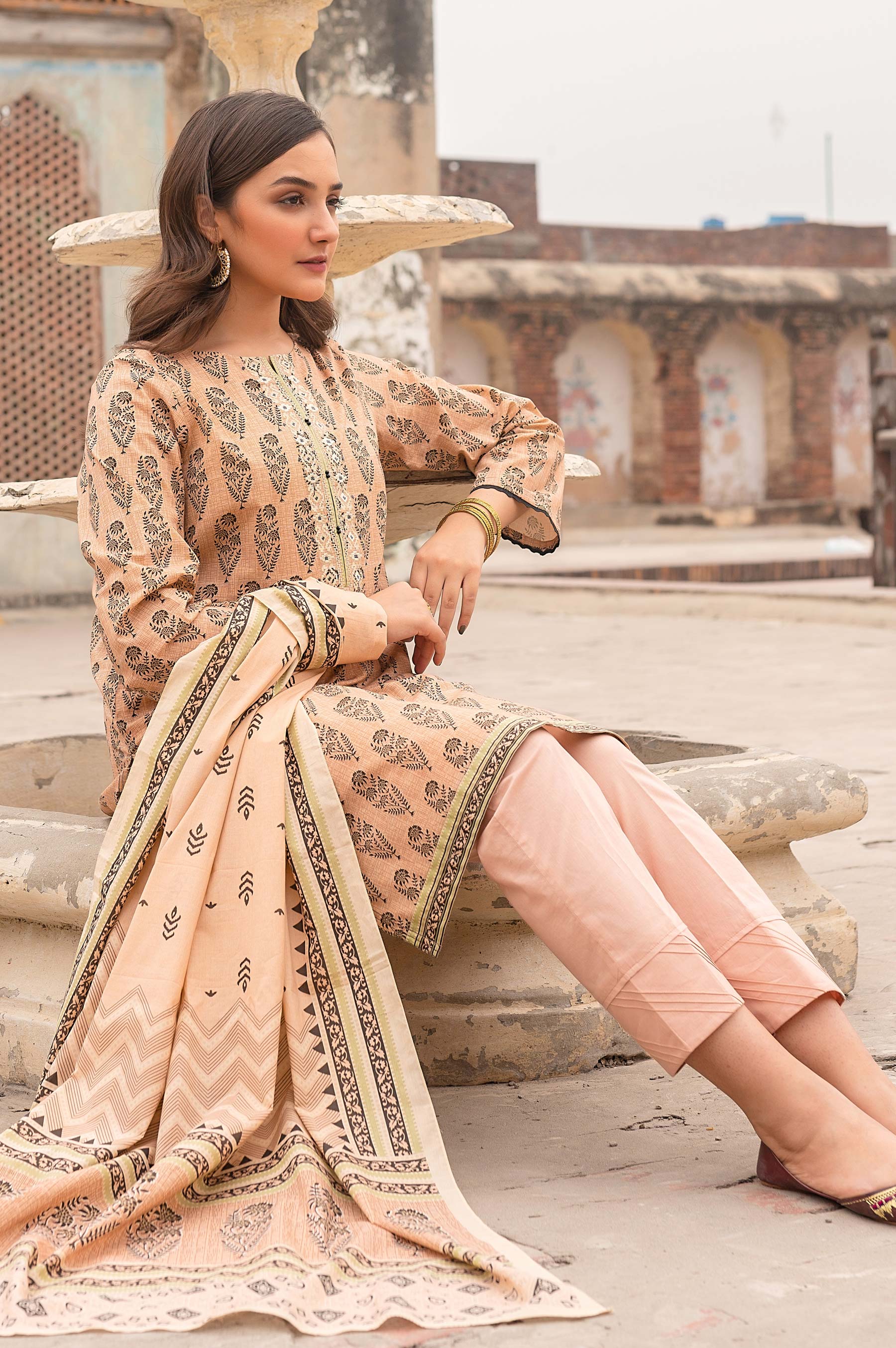 Stitched 3 Piece Printed Linen Viscose Suit - Image 4