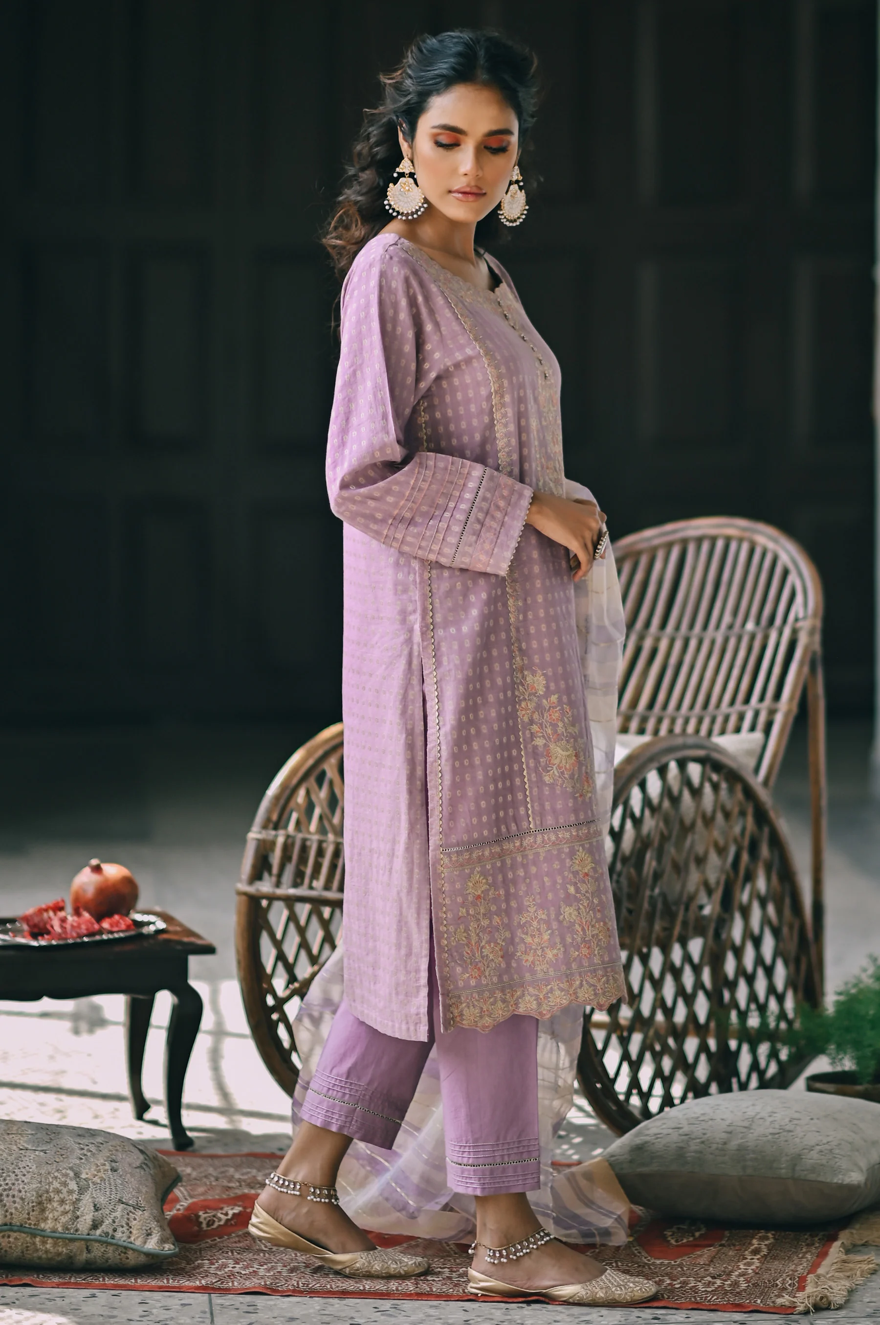 Stitched 3 Piece Maysuri Jacquard with Shaded Organza Suit - Image 3