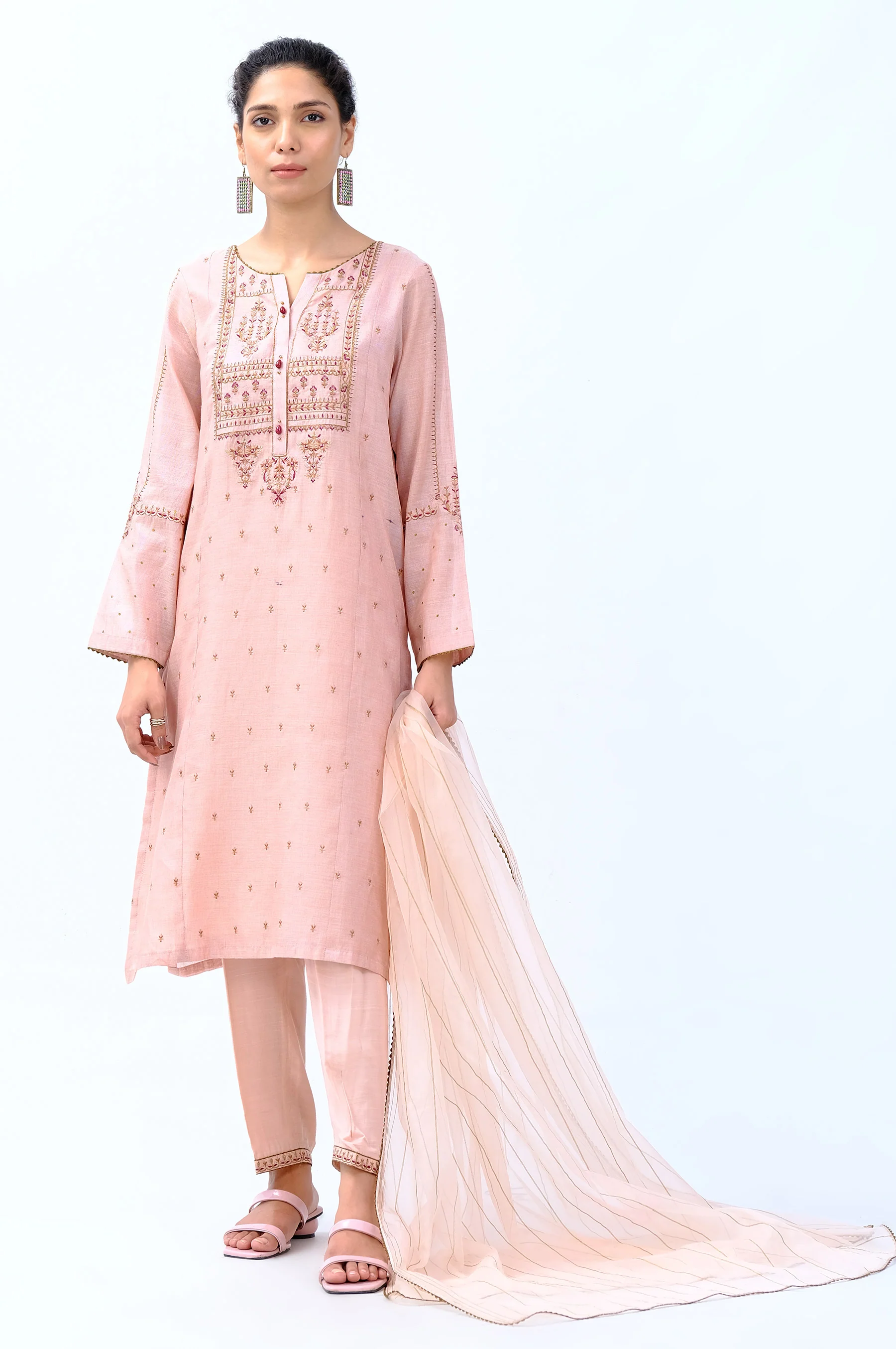 Stitched 3 Piece Cotton Mysruri Embroidered Outift - Image 2