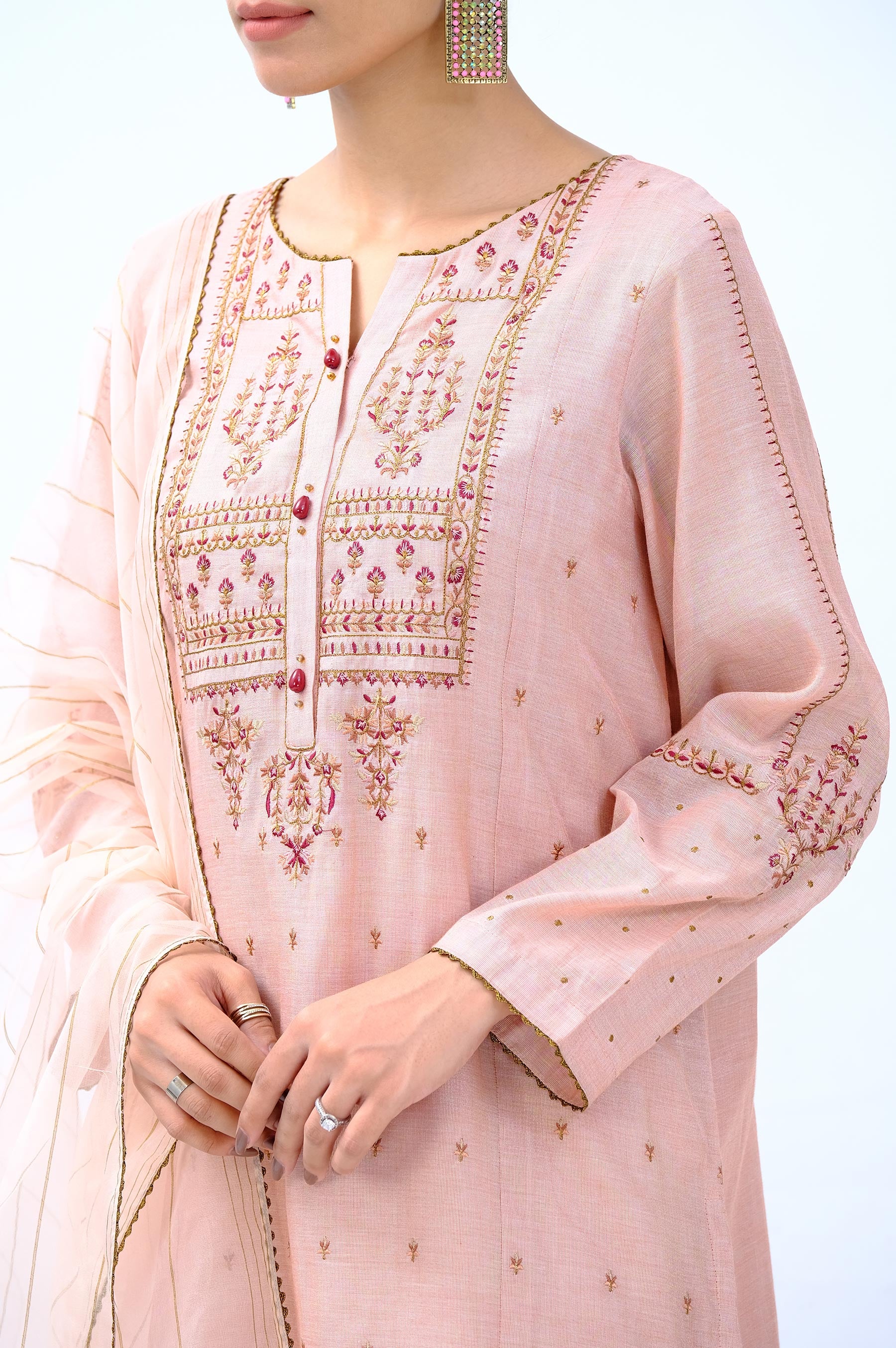 Stitched 3 Piece Cotton Mysruri Embroidered Outift - Image 5
