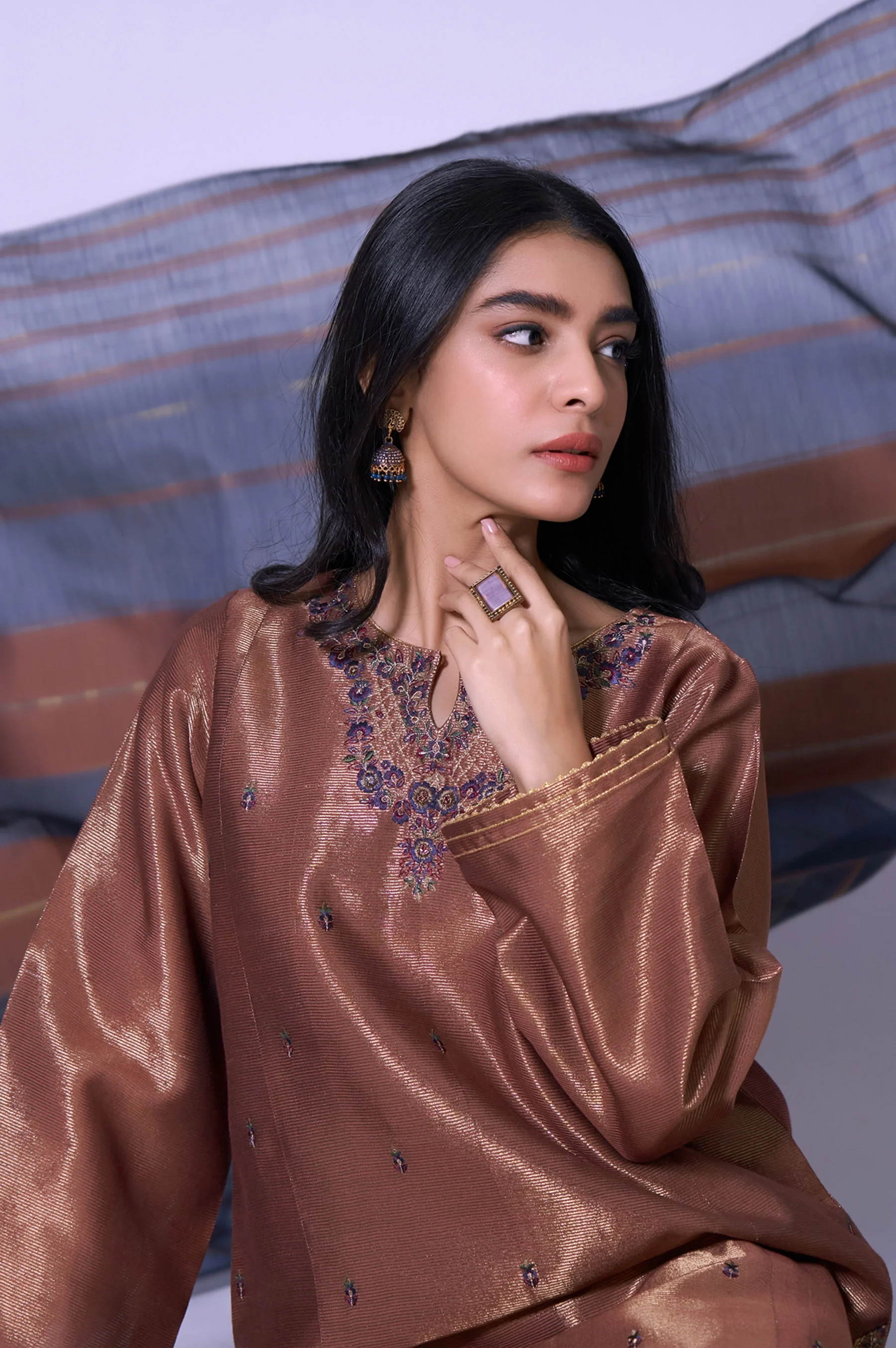 Stitched 3 Piece Mysuri Net Embroidered Outfit