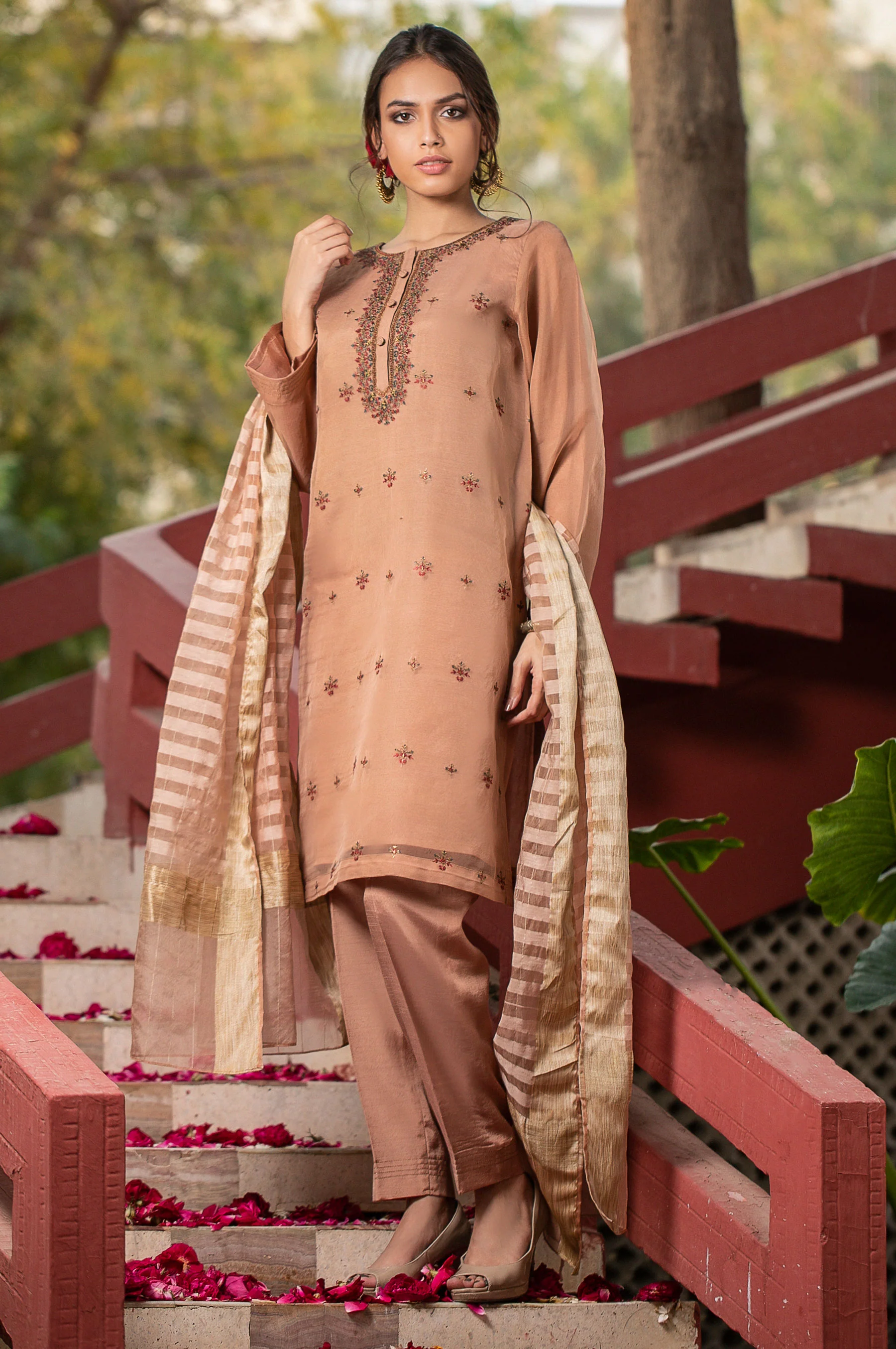 Stitched 3 Piece Organza Embroidered Suit - Image 4