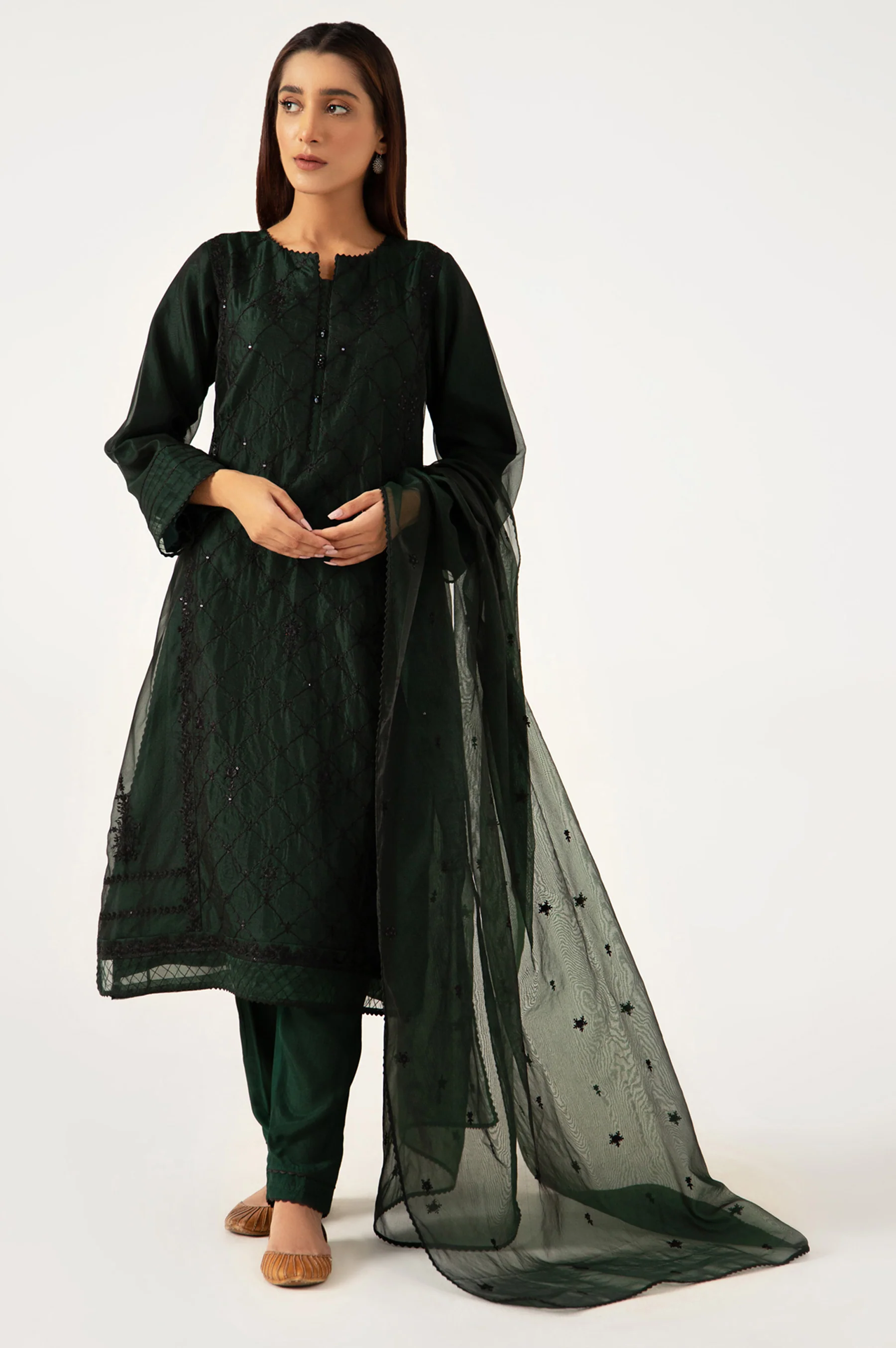 Stitched 3 Piece Organza Embroidered Outfit