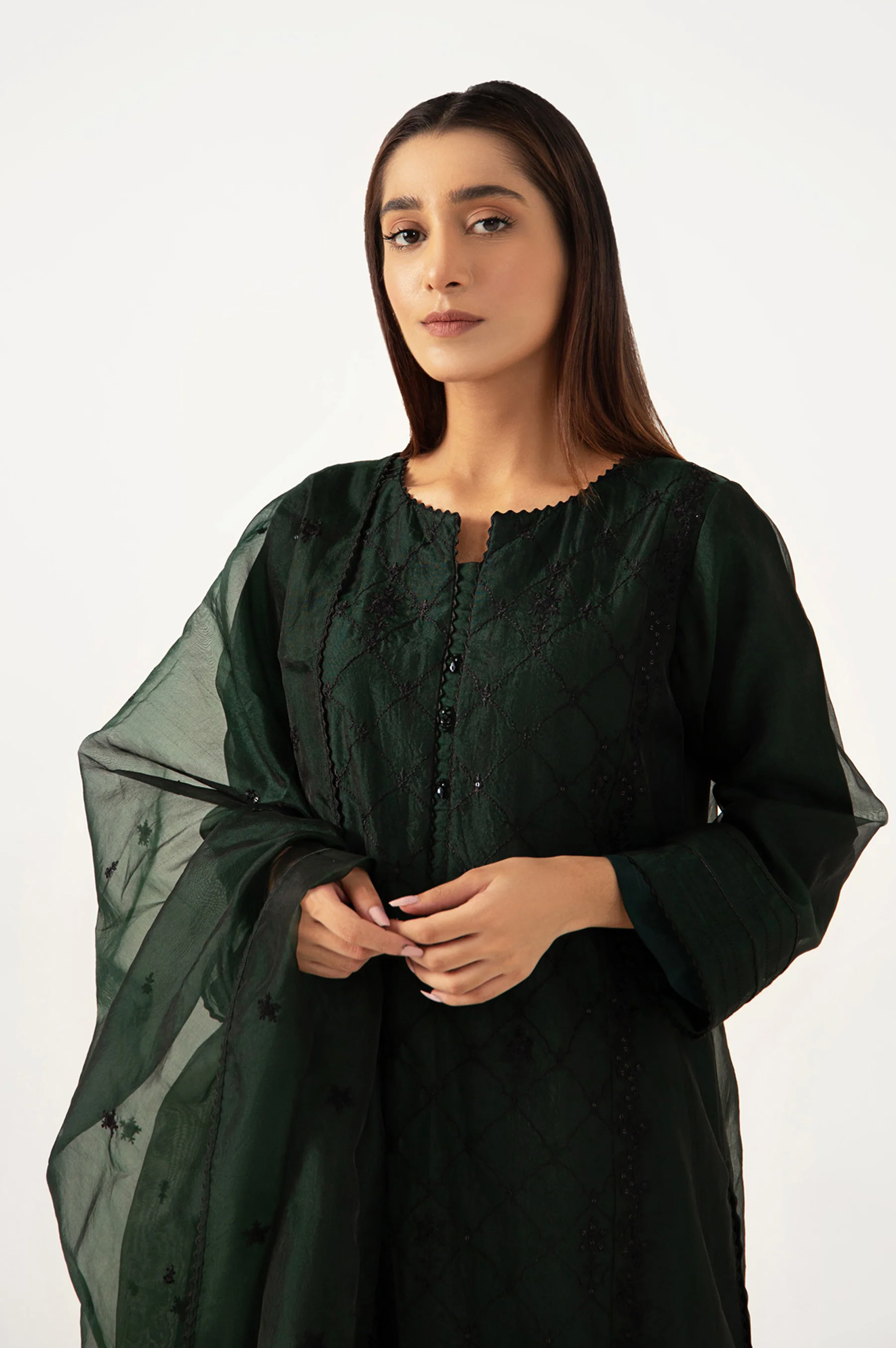 Stitched 3 Piece Organza Embroidered Outfit - Image 3