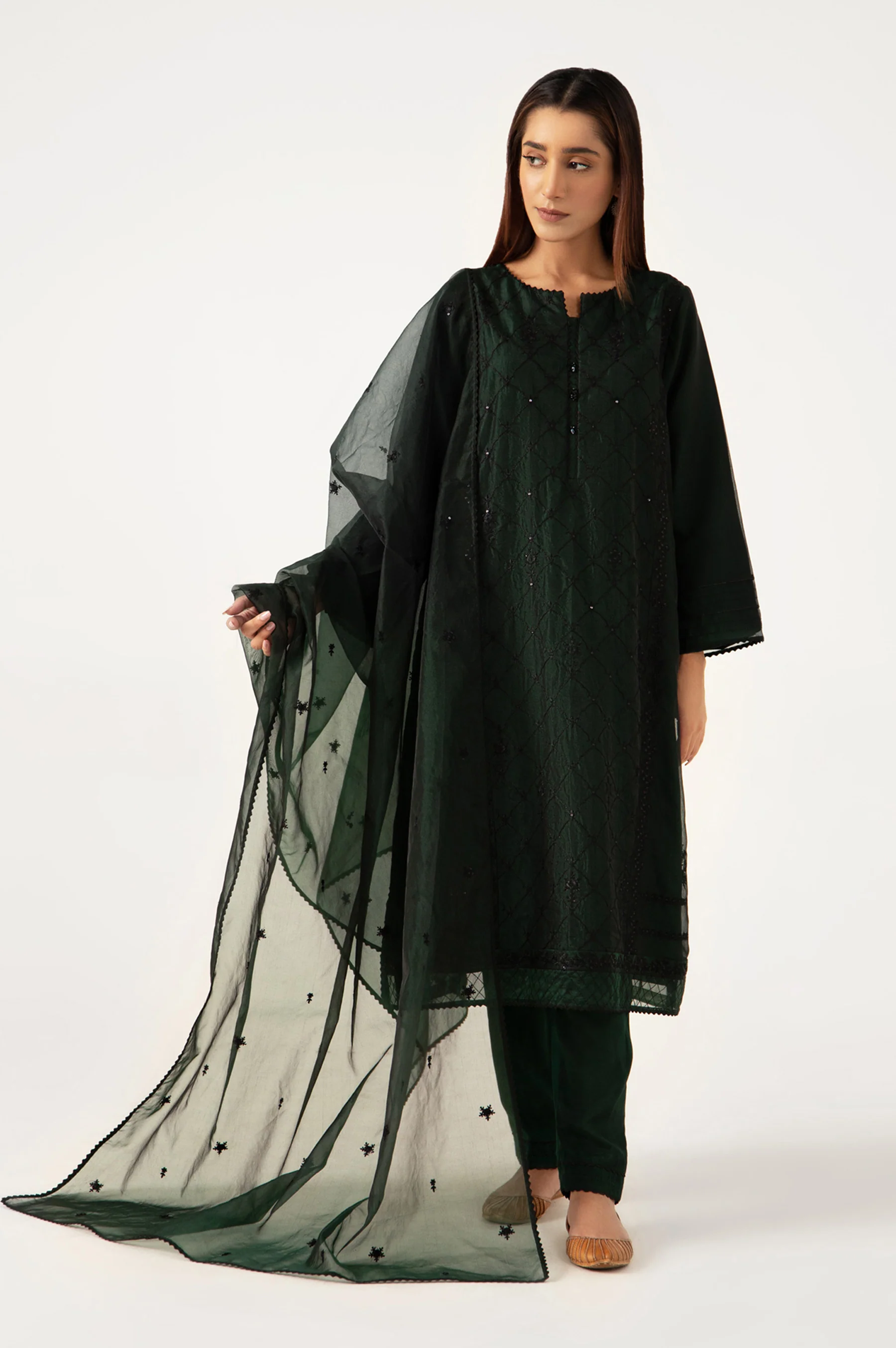 Stitched 3 Piece Organza Embroidered Outfit - Image 4
