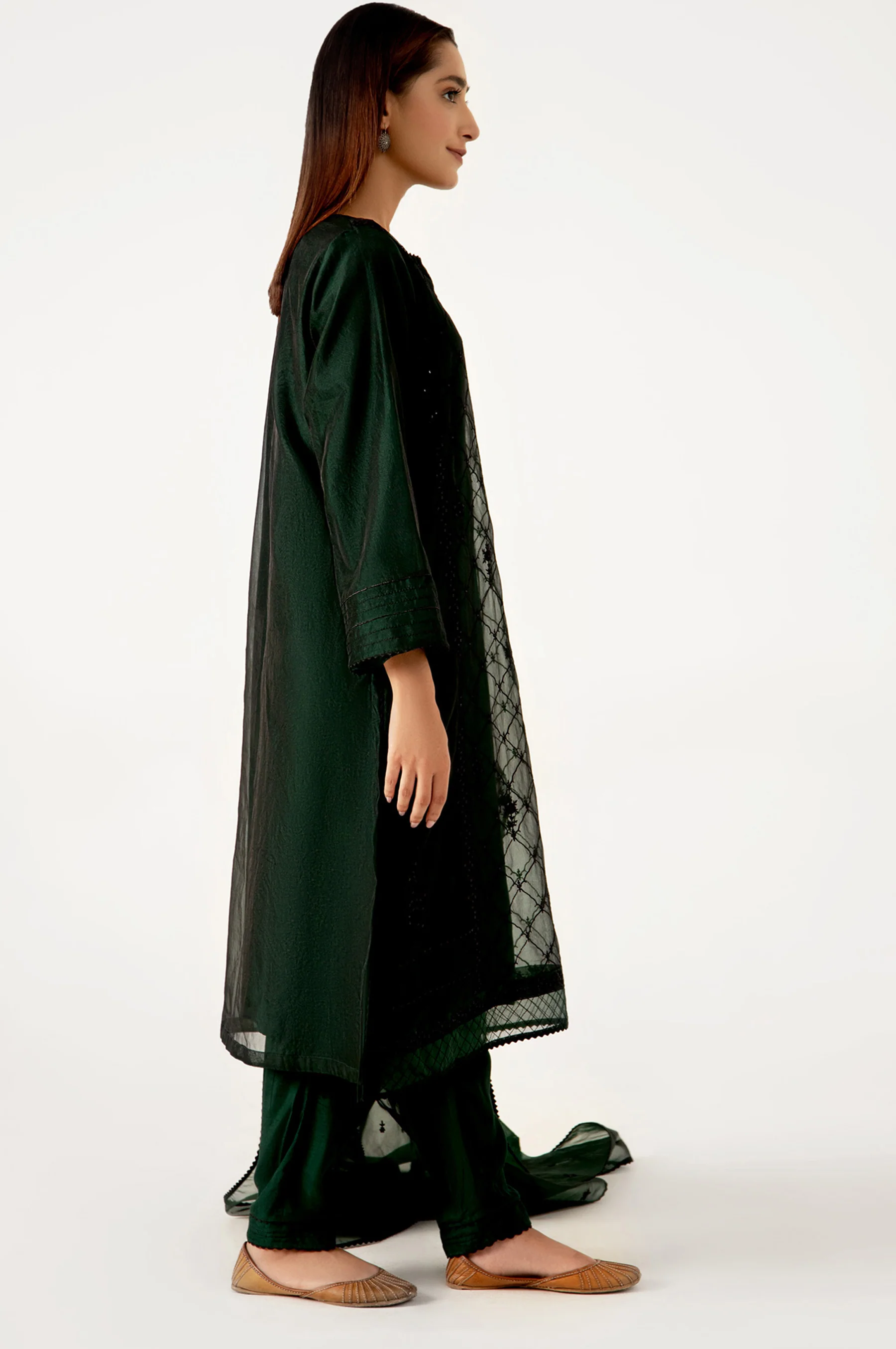 Stitched 3 Piece Organza Embroidered Outfit - Image 5