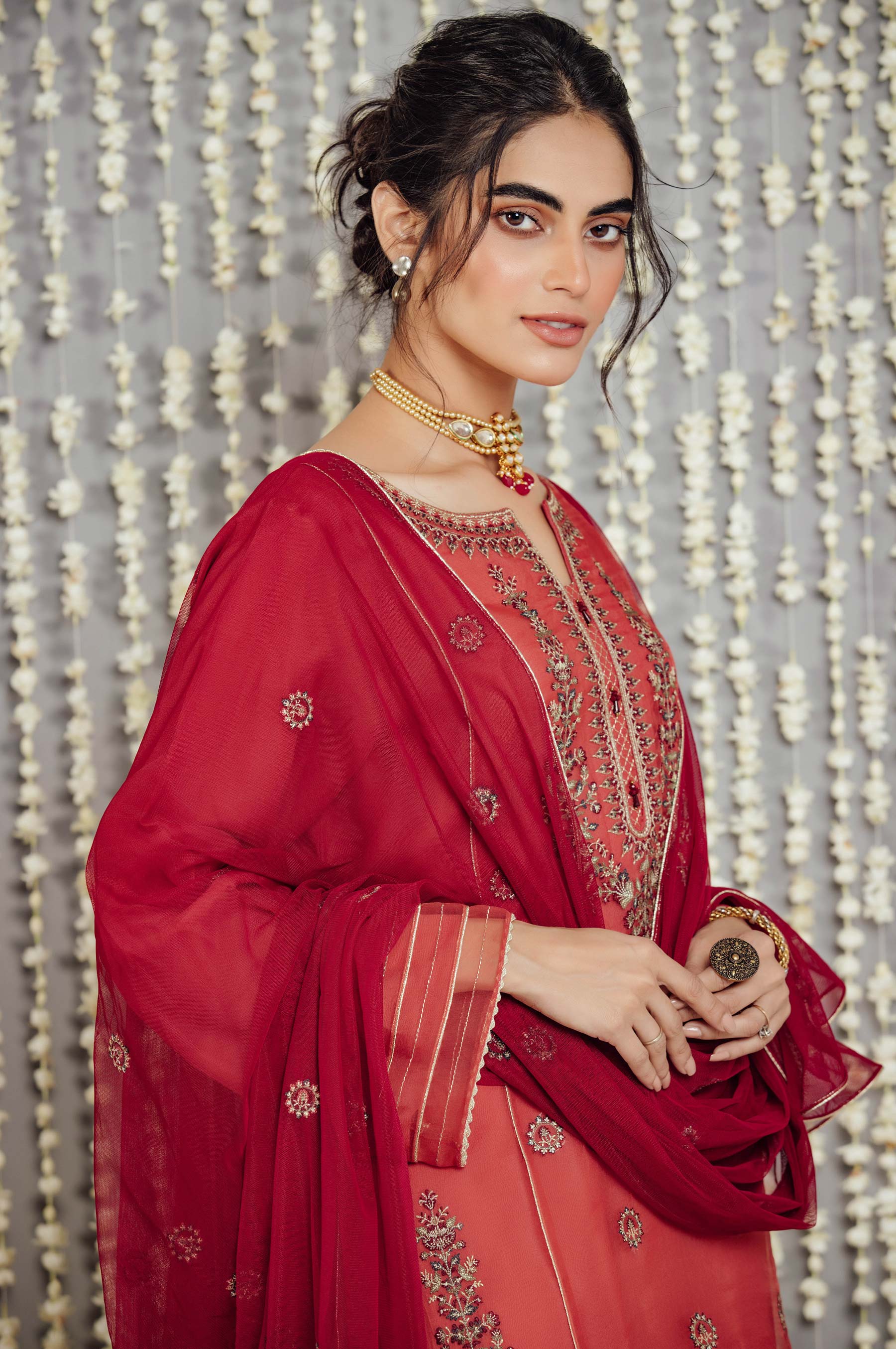 Stitched 3 Piece Organza Embroidered Suit - Image 3