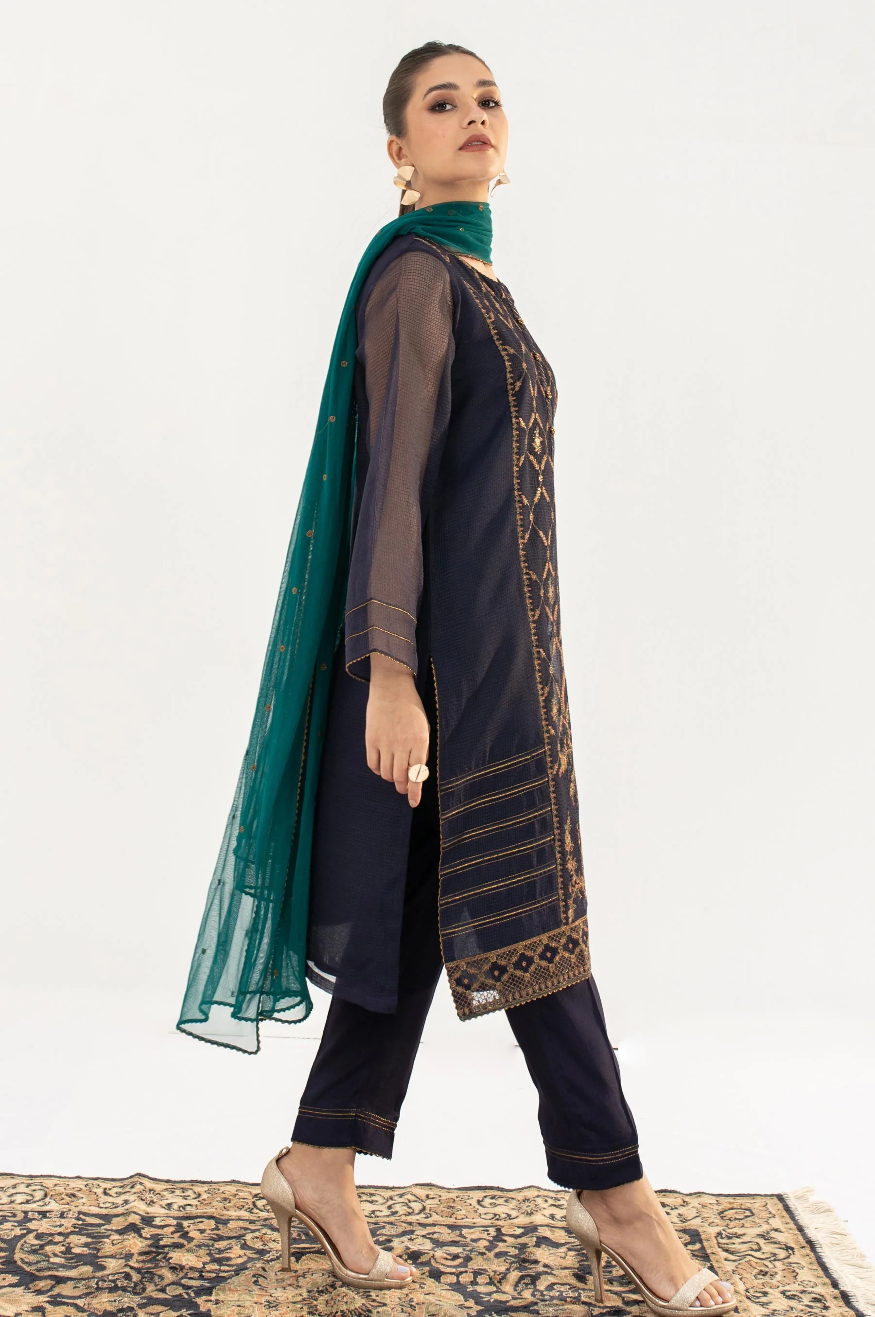 Stitched 3 Piece Textured Organza Outfit - Image 2
