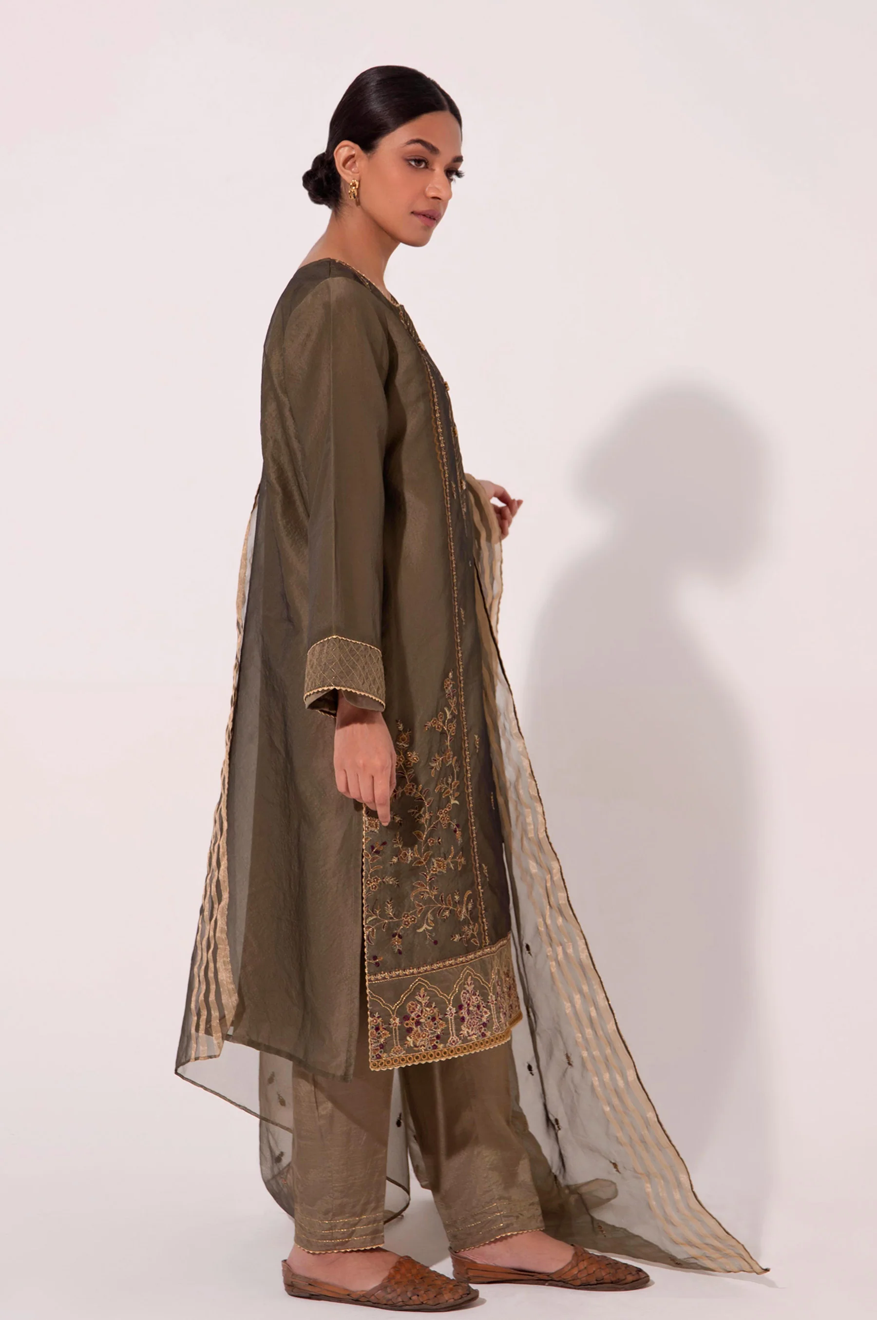 Stitched 3 Piece Organza Embroidered Suit - Image 4