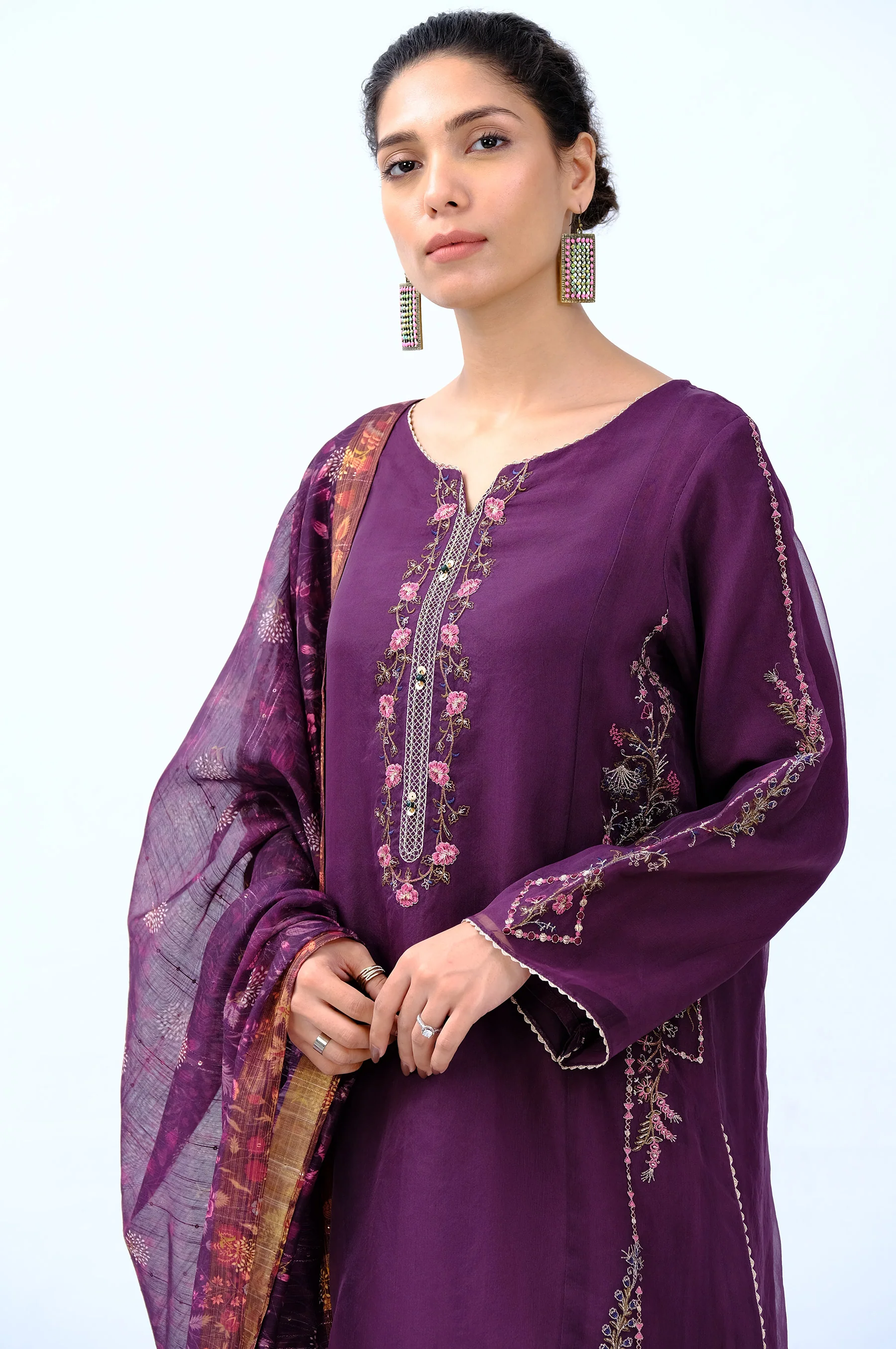 Stitched 3 Piece Digital Printed Organza Embroidered Suit