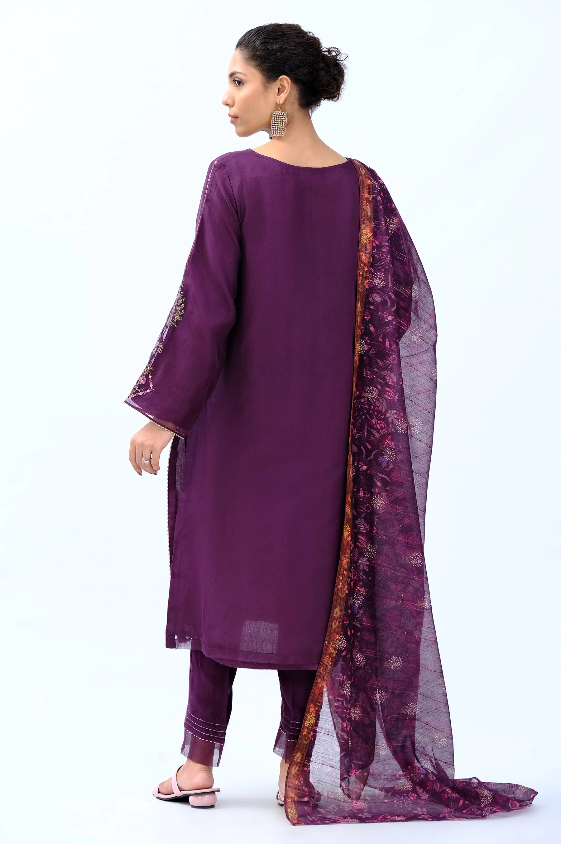 Stitched 3 Piece Digital Printed Organza Embroidered Suit - Image 3