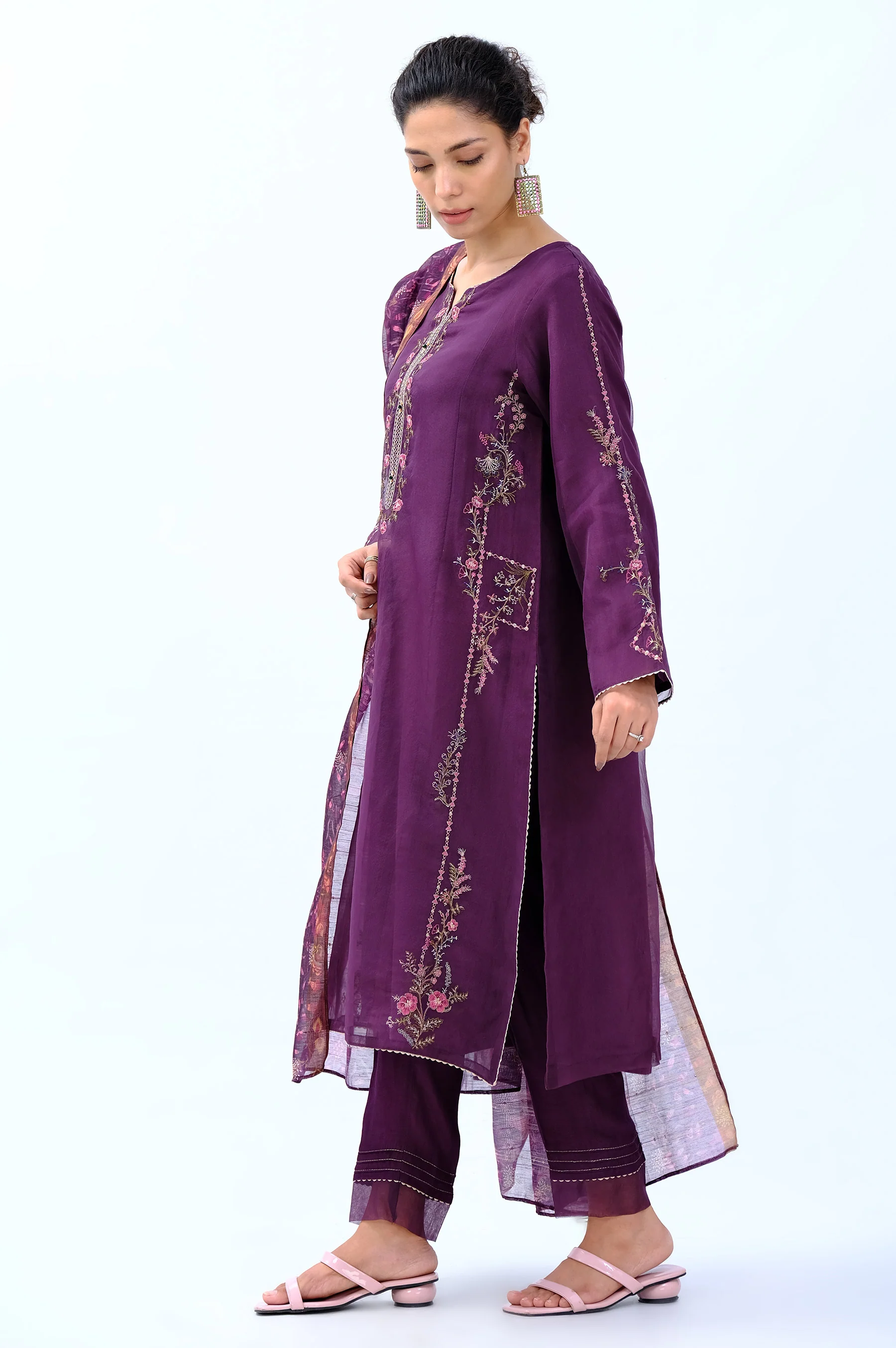 Stitched 3 Piece Digital Printed Organza Embroidered Suit - Image 4
