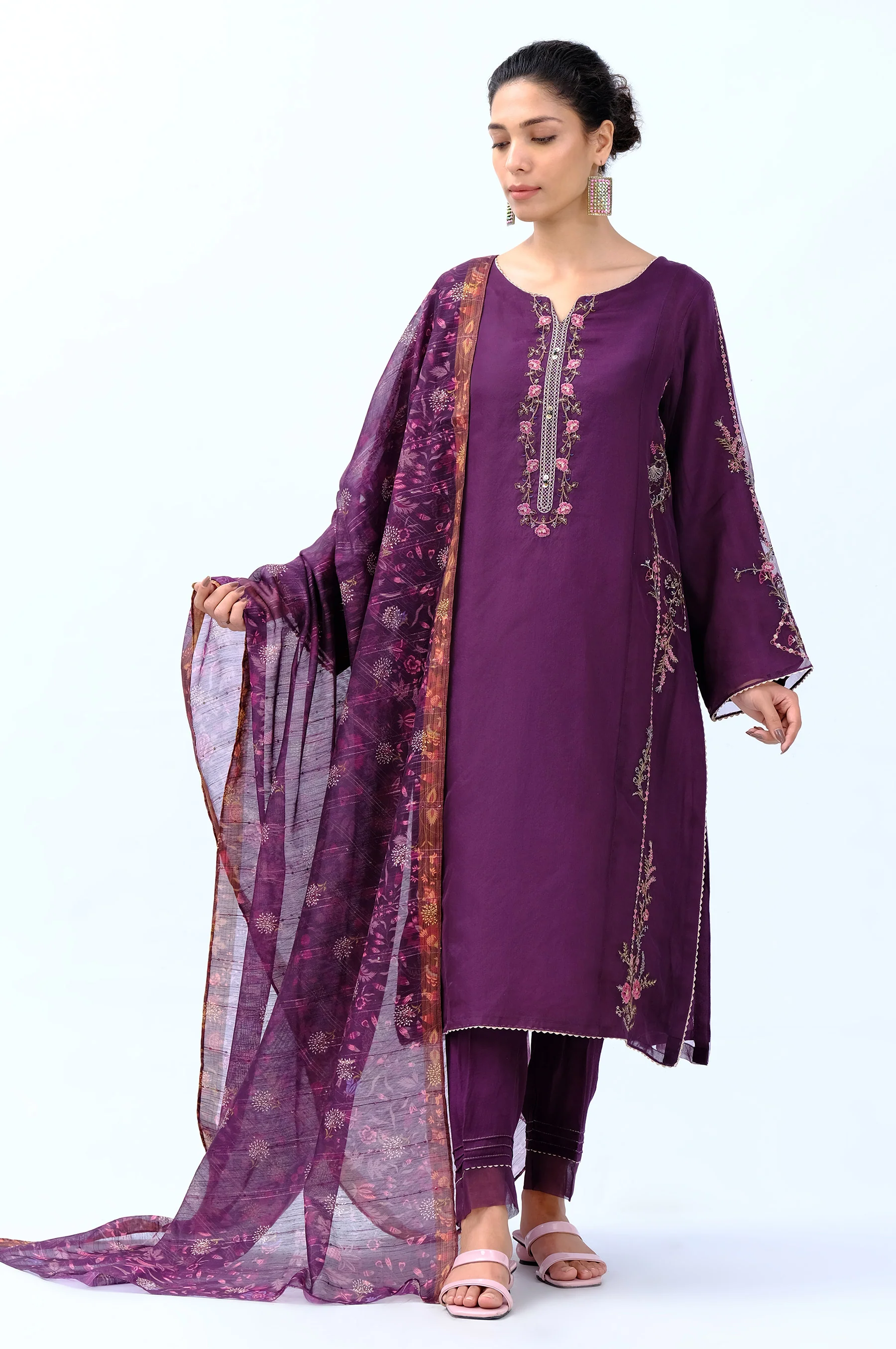 Stitched 3 Piece Digital Printed Organza Embroidered Suit - Image 5